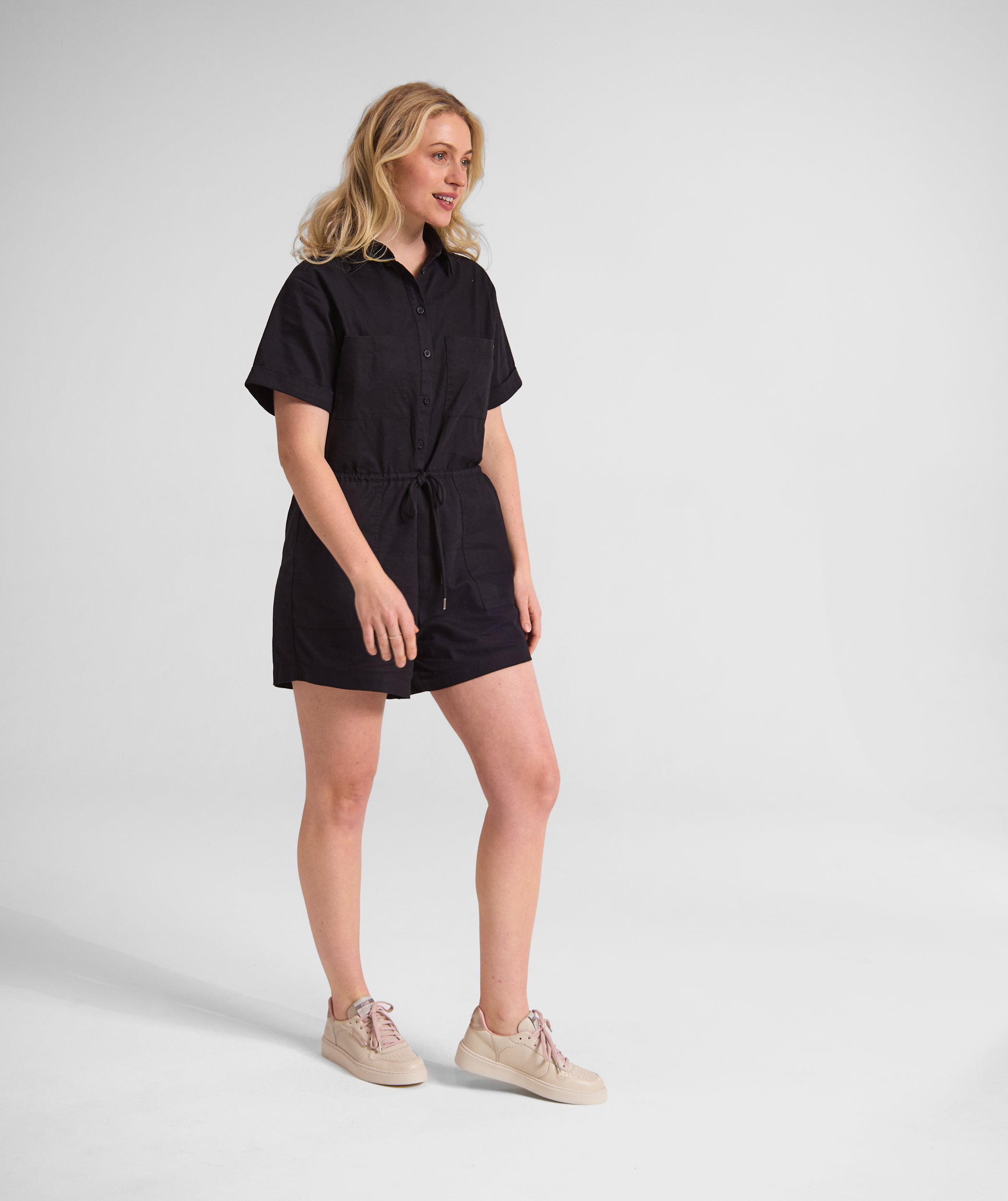 Ladies Linen Blend Jumpsuit - Black