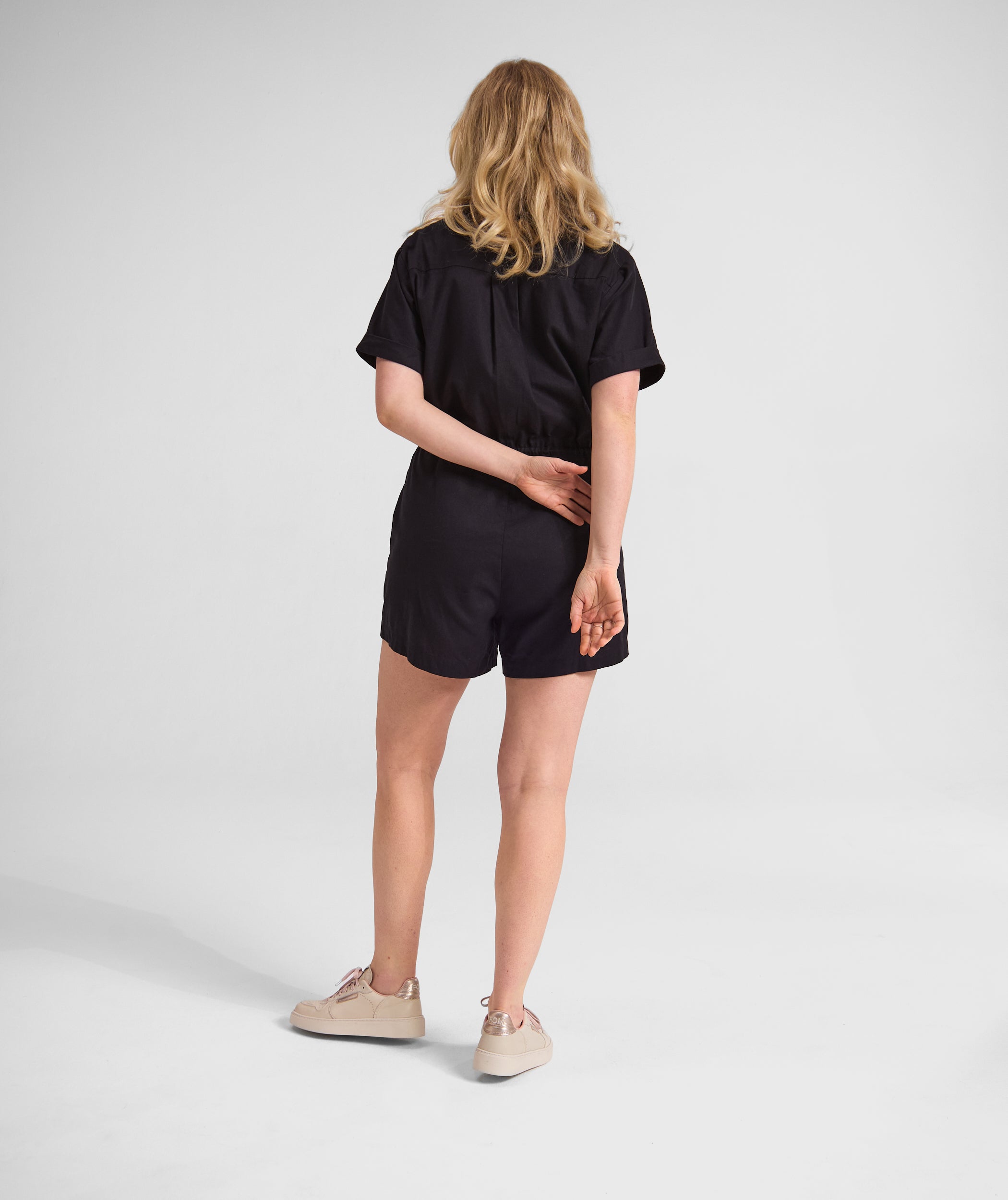 Ladies Linen Blend Jumpsuit - Black