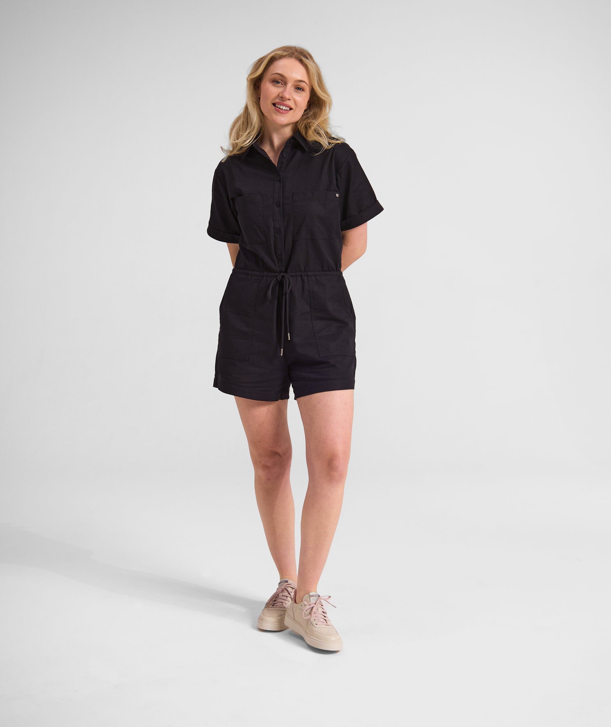 Ladies Linen Blend Jumpsuit - Black