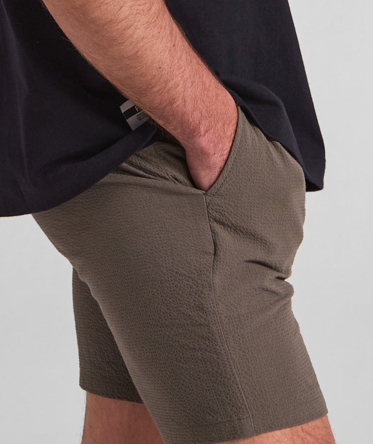 Mens Seersucker Drawcord Shorts - Olive