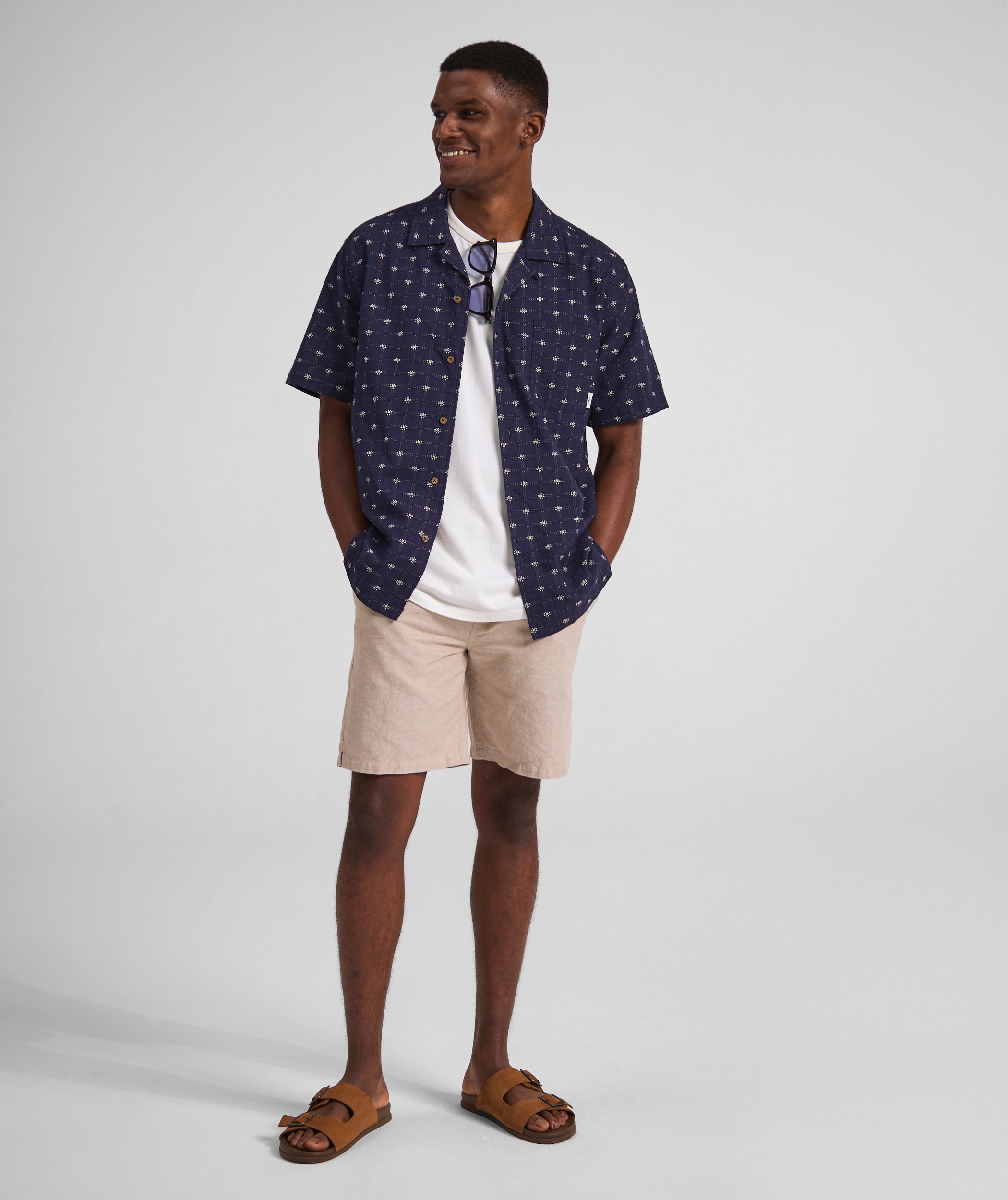 Mens Textured Short Sleeve Shirt - Navy