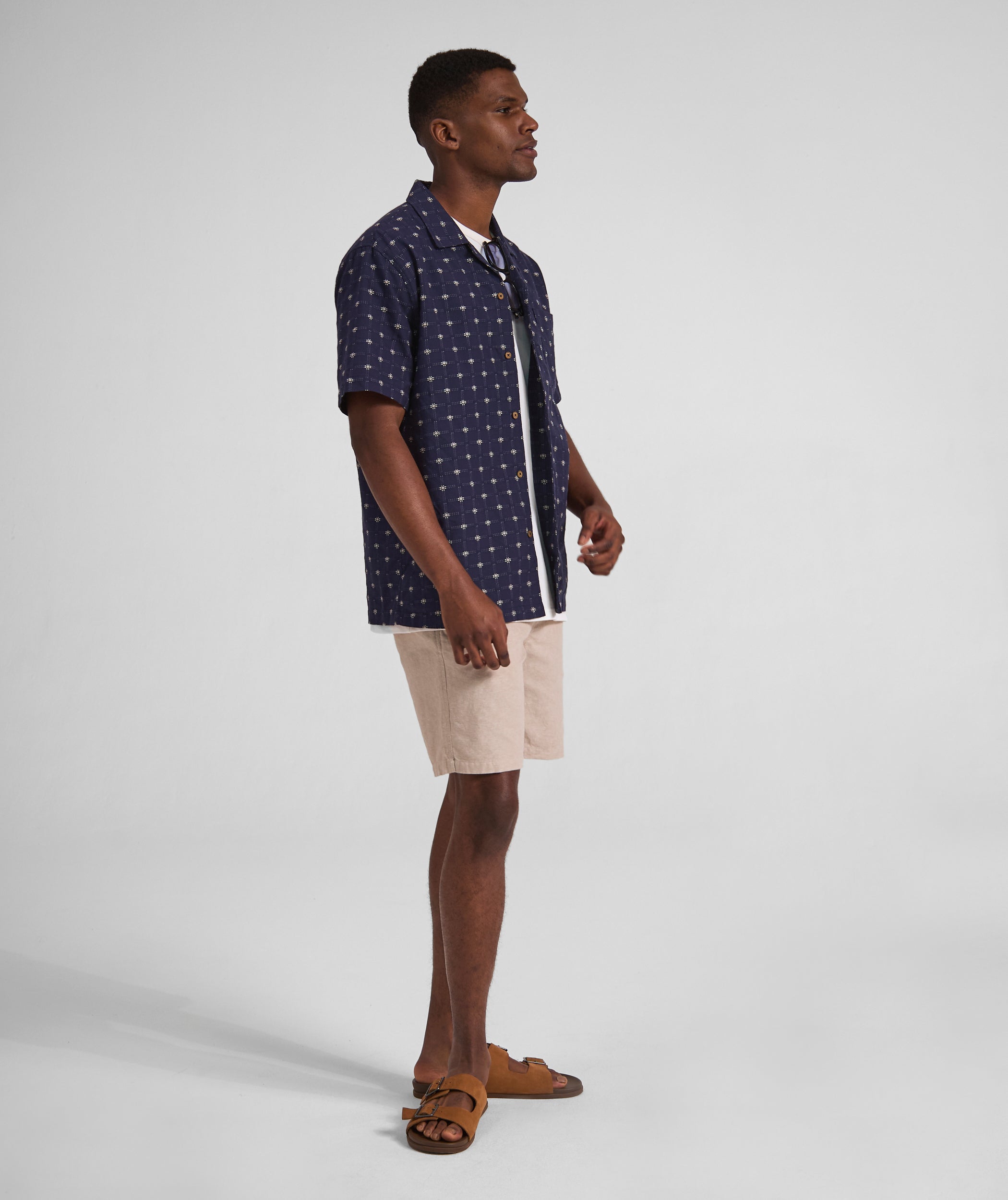 Mens Textured Short Sleeve Shirt - Navy