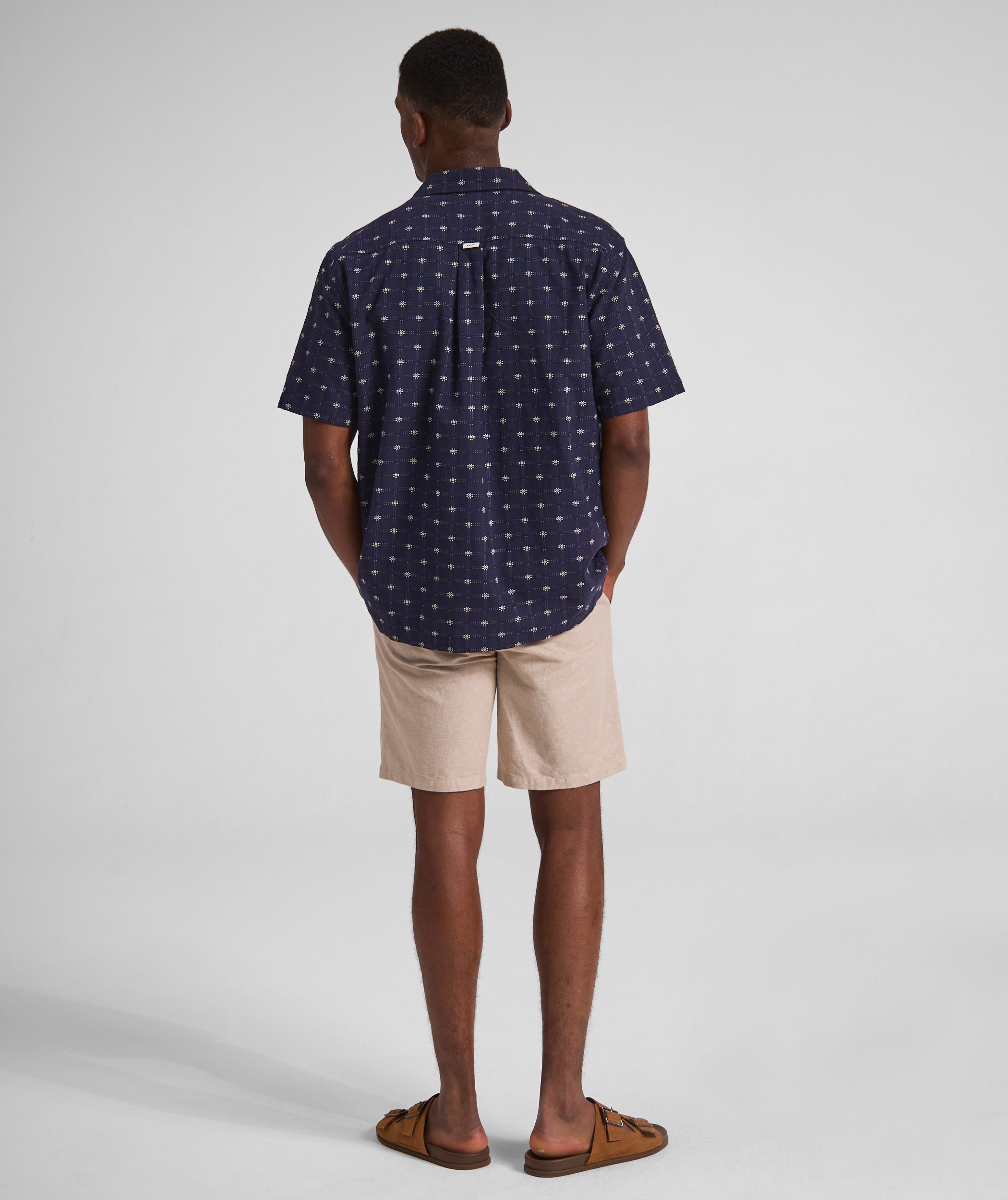 Mens Textured Short Sleeve Shirt - Navy