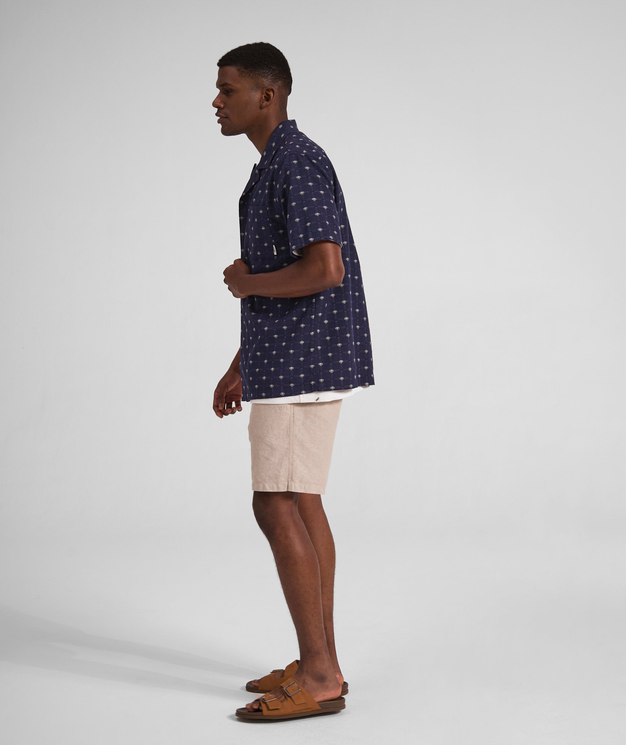 Mens Textured Short Sleeve Shirt - Navy