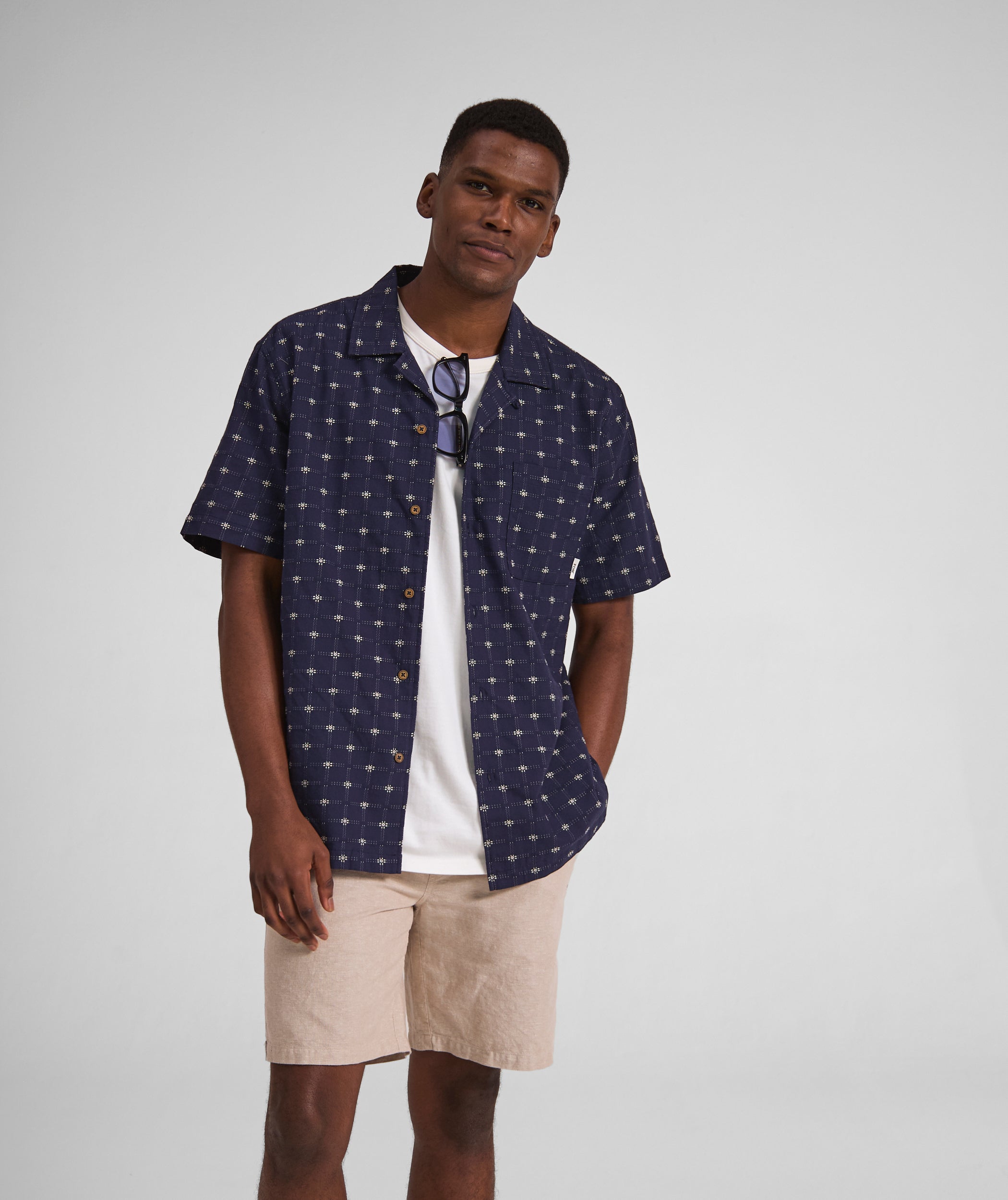 Mens Textured Short Sleeve Shirt - Navy