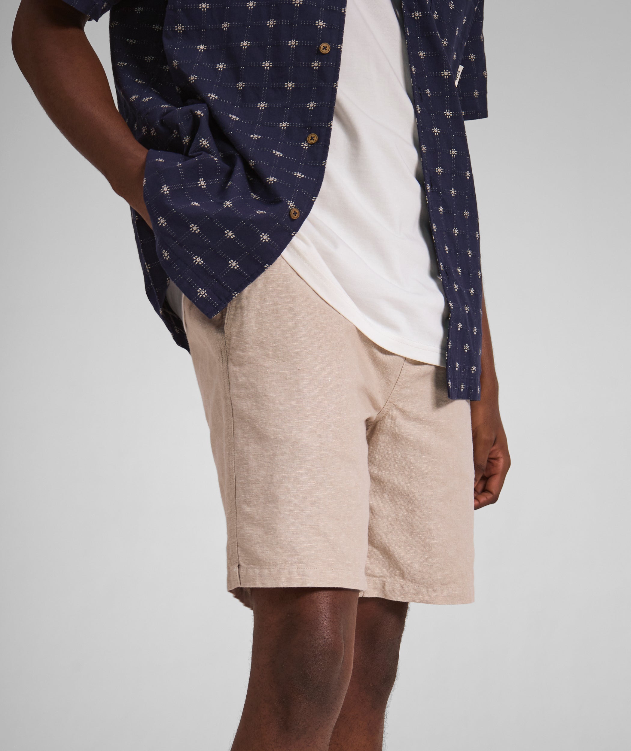 Mens Linen Blend Drawcord Shorts - Ecru