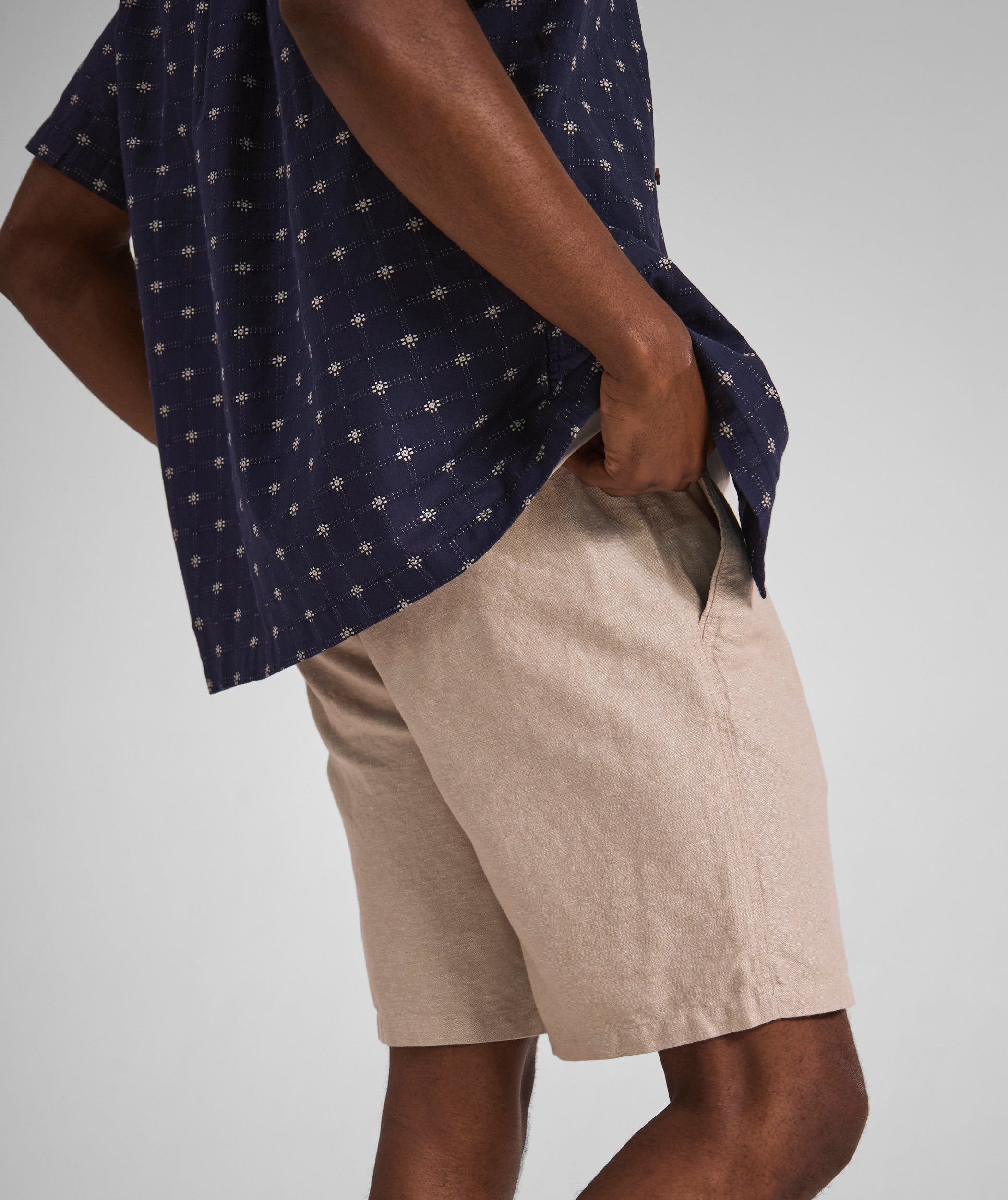 Mens Linen Blend Drawcord Shorts - Ecru