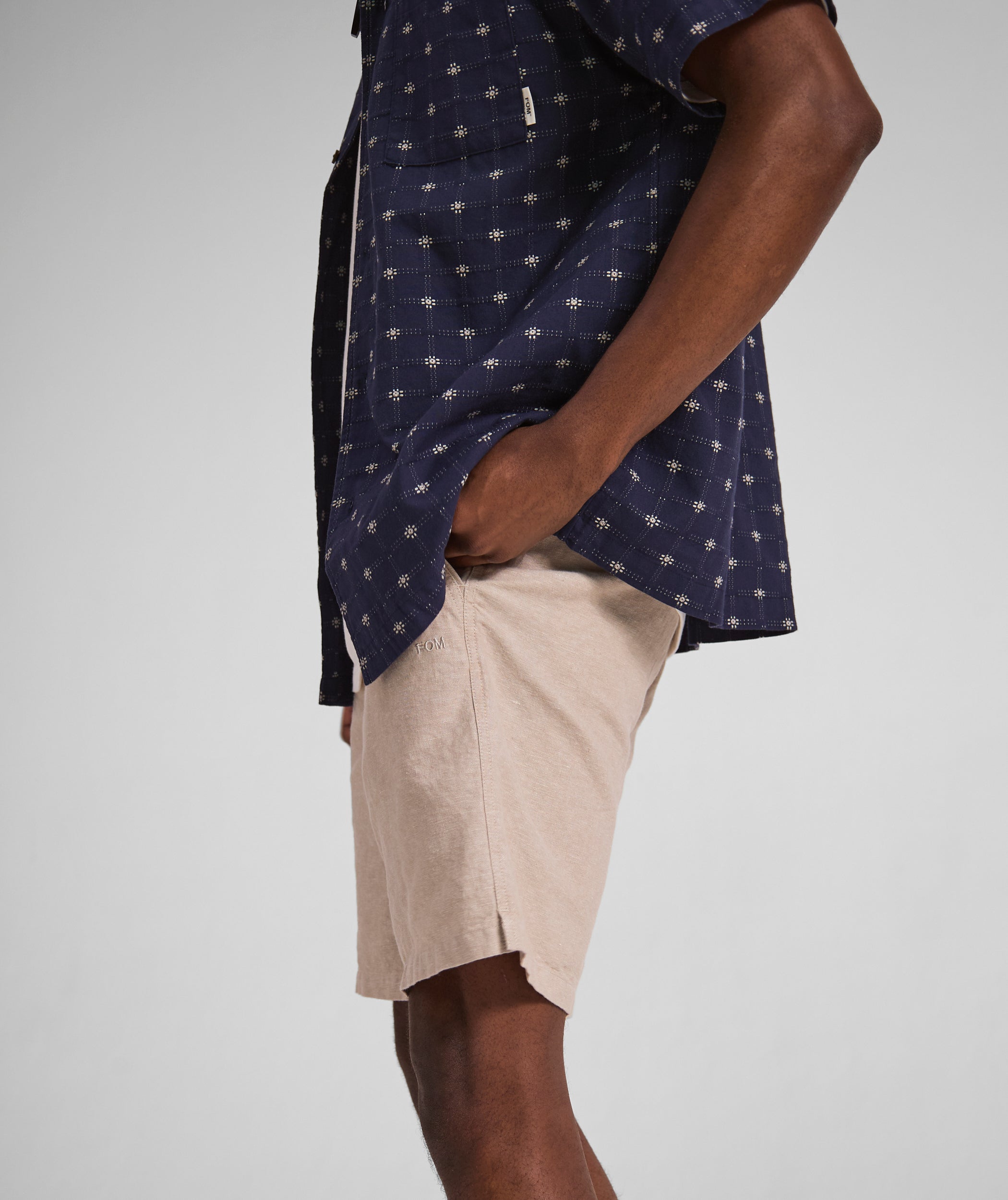 Mens Linen Blend Drawcord Shorts - Ecru