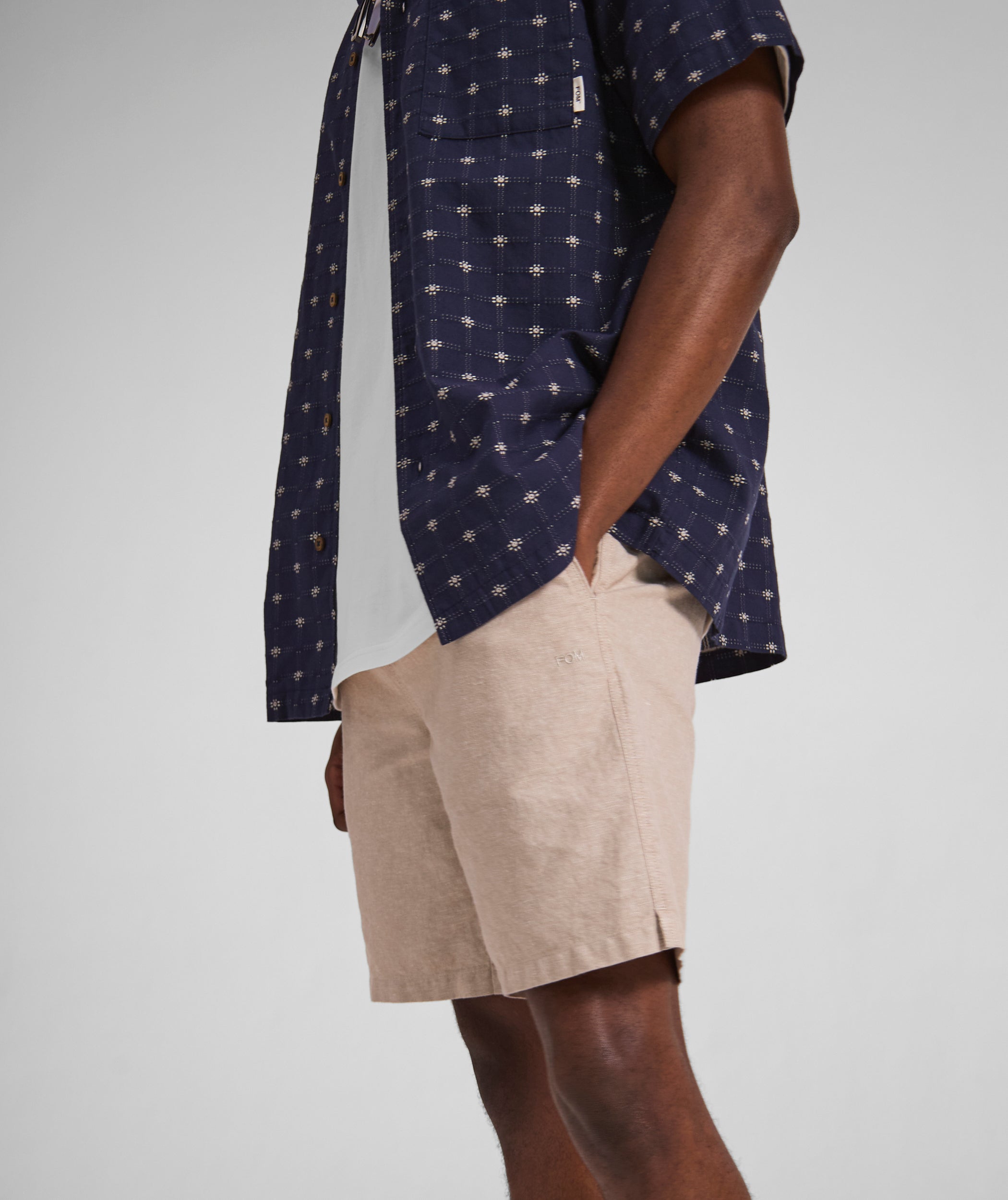 Mens Linen Blend Drawcord Shorts - Ecru
