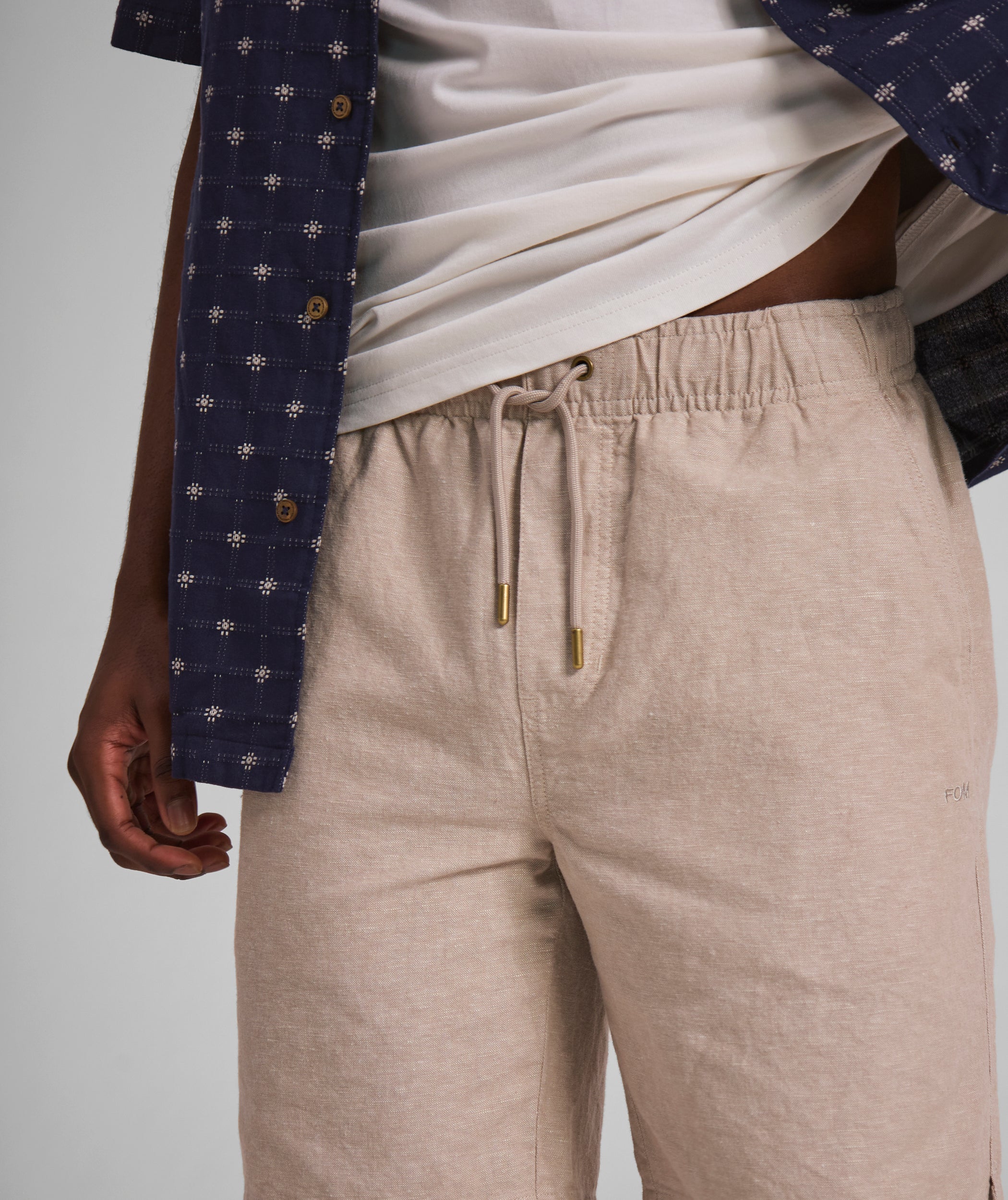 Mens Linen Blend Drawcord Shorts - Ecru