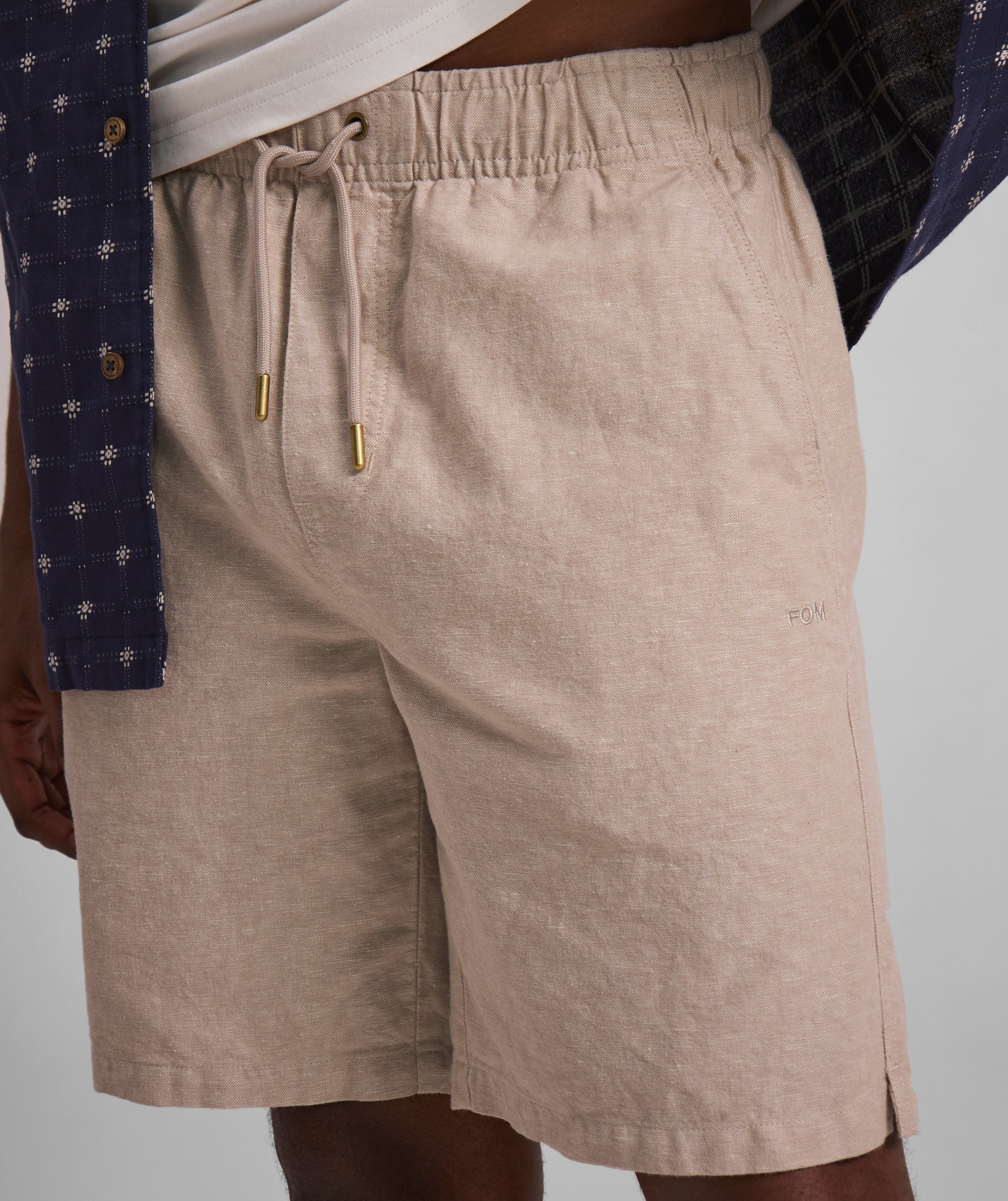Mens Linen Blend Drawcord Shorts - Ecru