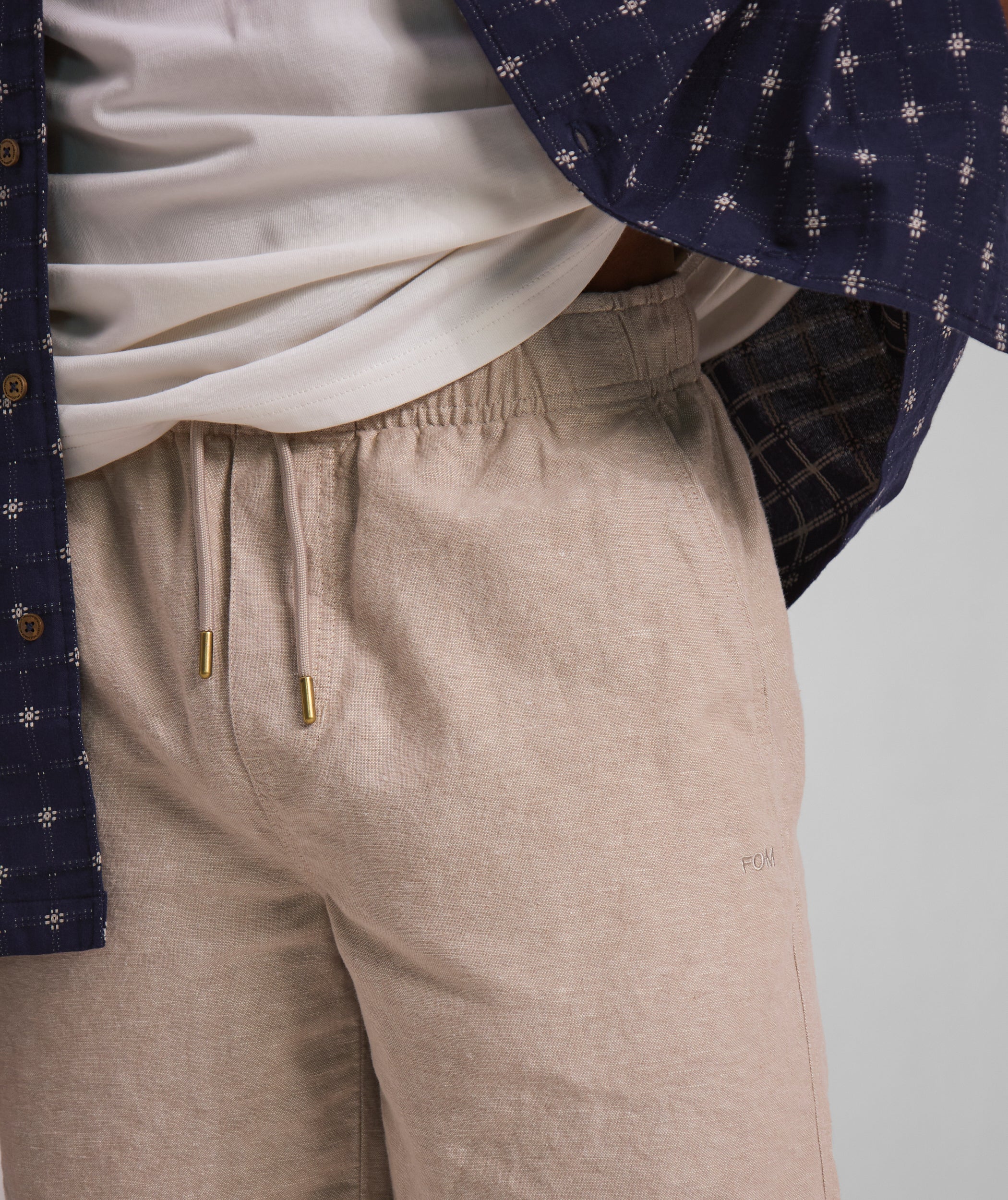 Mens Linen Blend Drawcord Shorts - Ecru