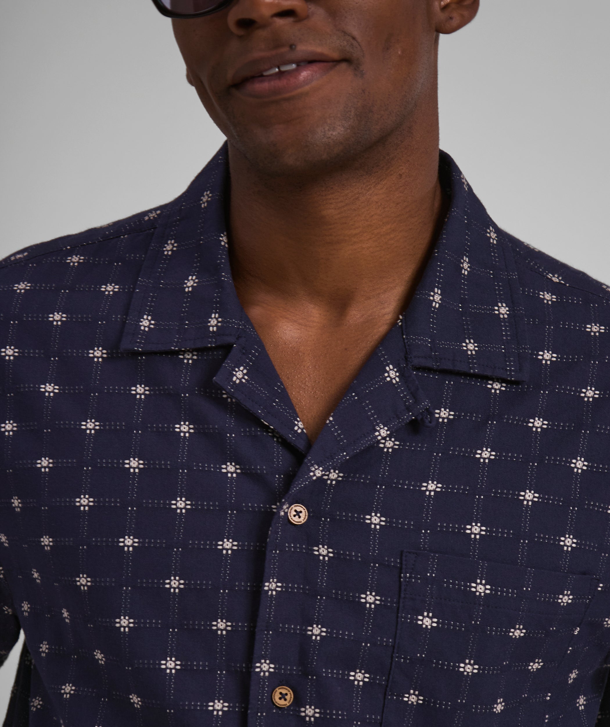 Mens Textured Short Sleeve Shirt - Navy