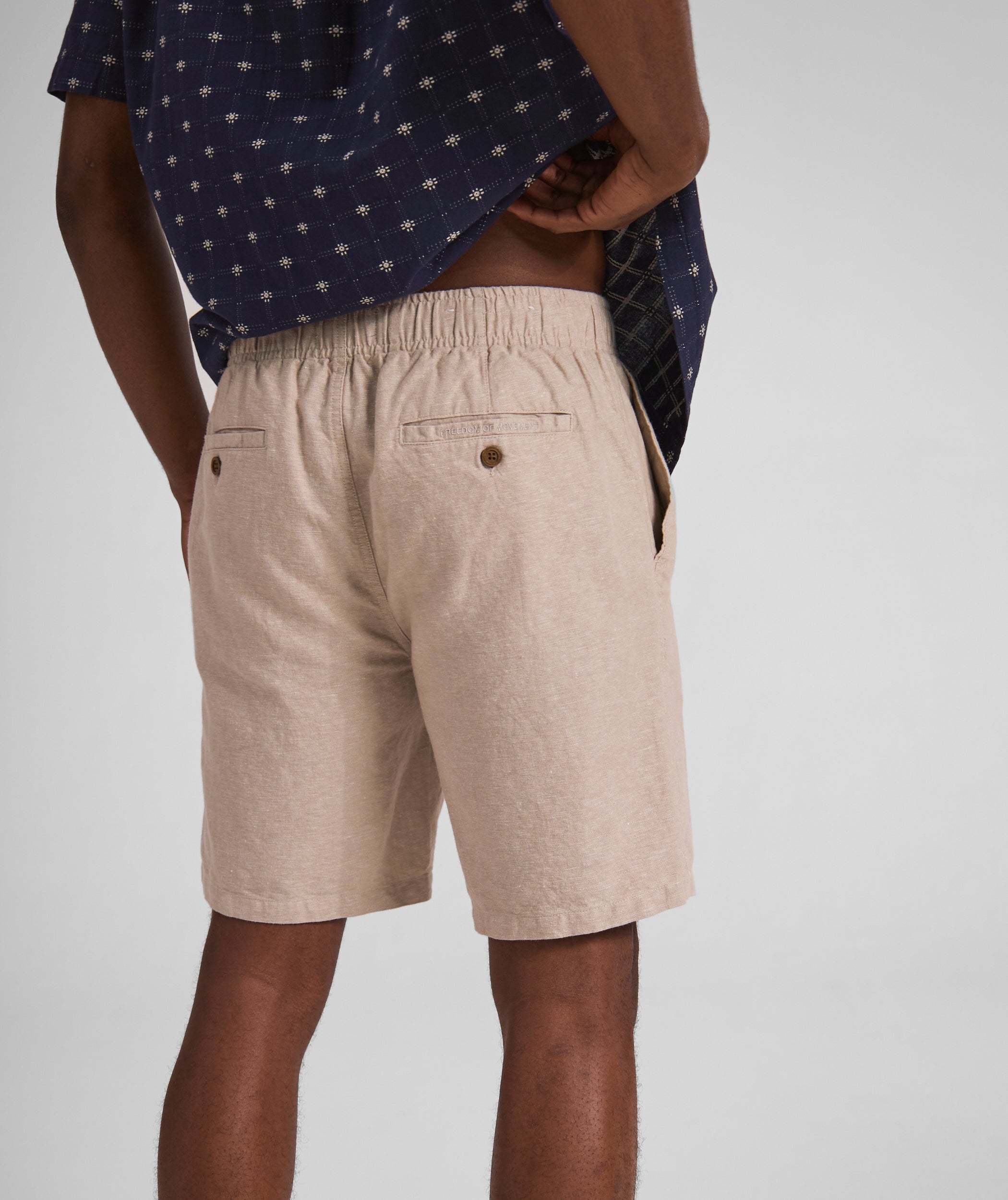 Mens Linen Blend Drawcord Shorts - Ecru
