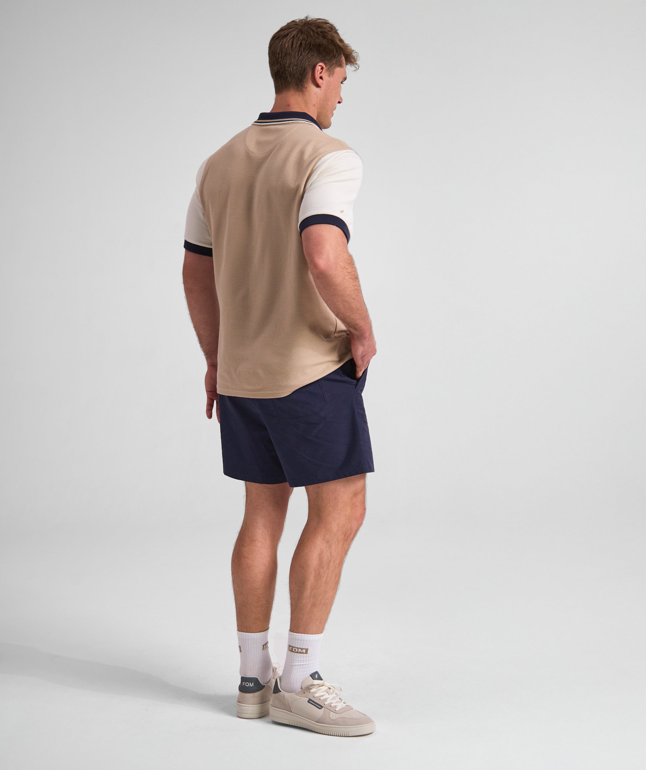 Mens Short Sleeve Honeycomb Golfer - Stone Colour Block
