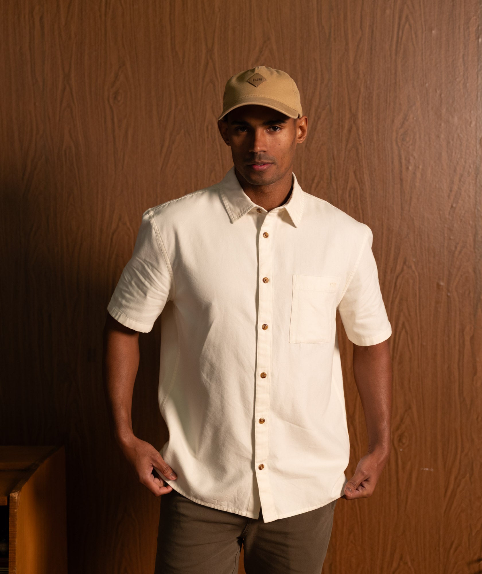 Mens Short Sleeve Pocket Shirt - Ecru
