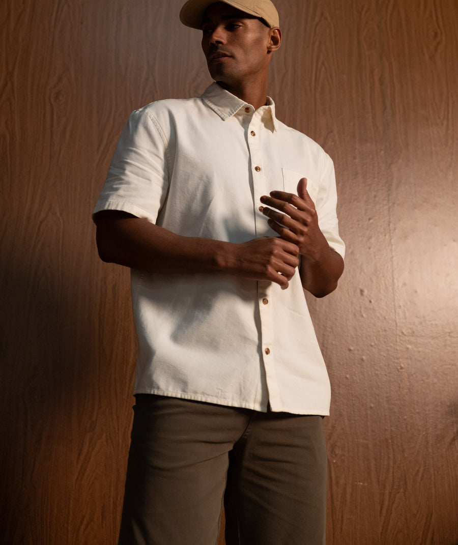 Mens Short Sleeve Pocket Shirt - Ecru