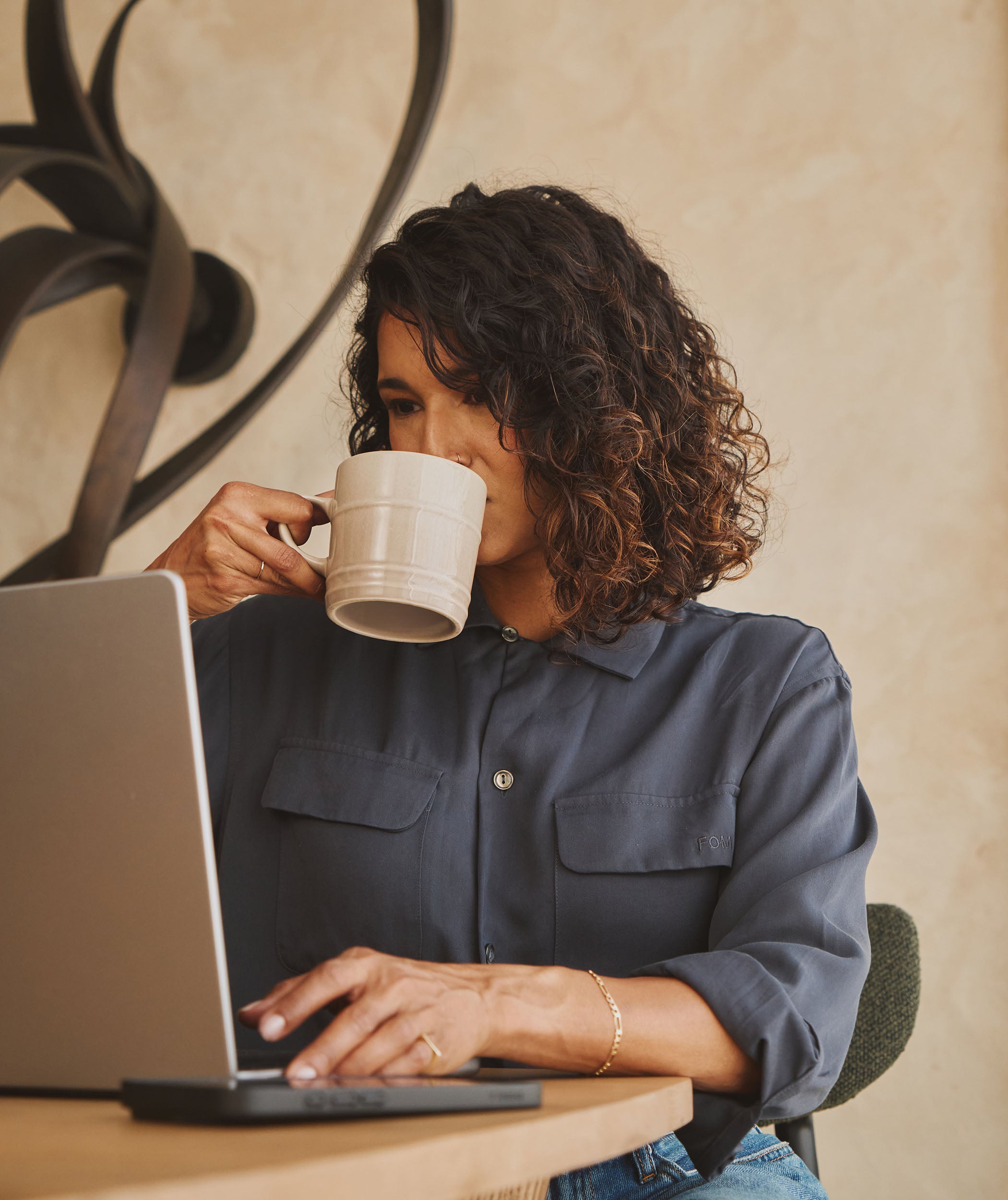Ladies Long Sleeve Modal Shirt - Dark Navy