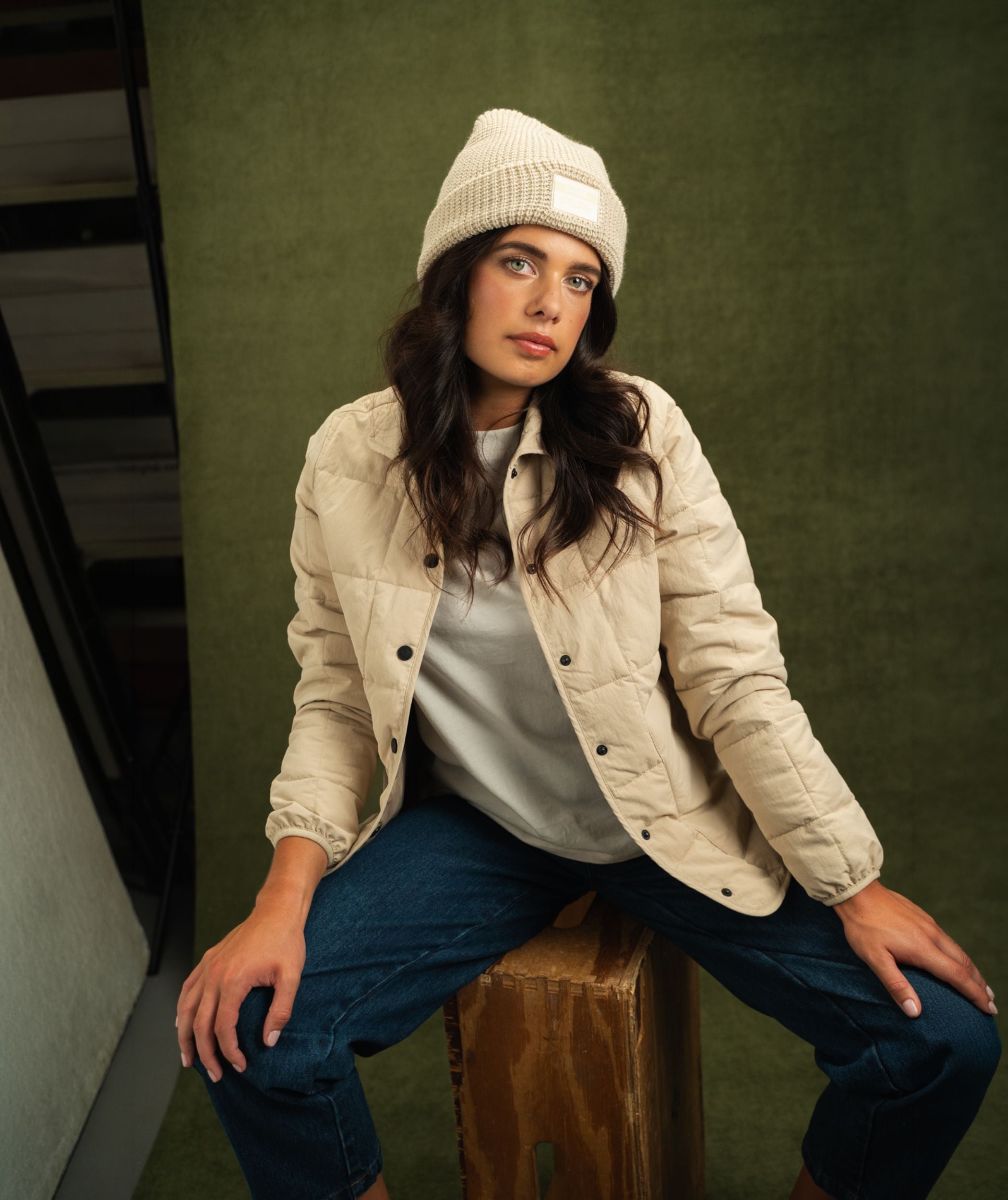 Ladies Quilted Puffer Jacket - Ivory