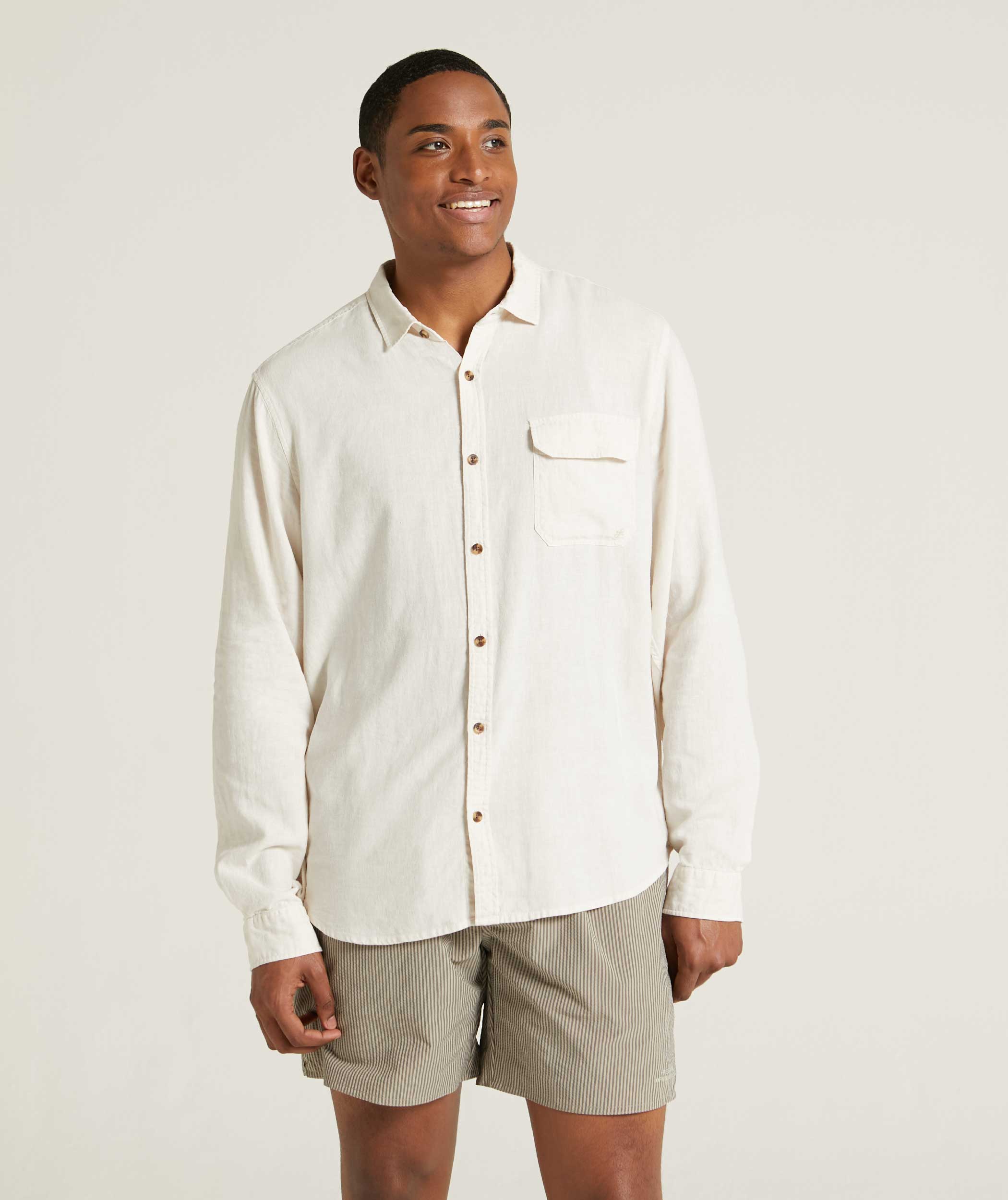 Mens Garment Dyed Long Sleeve Shirt - Light Sand