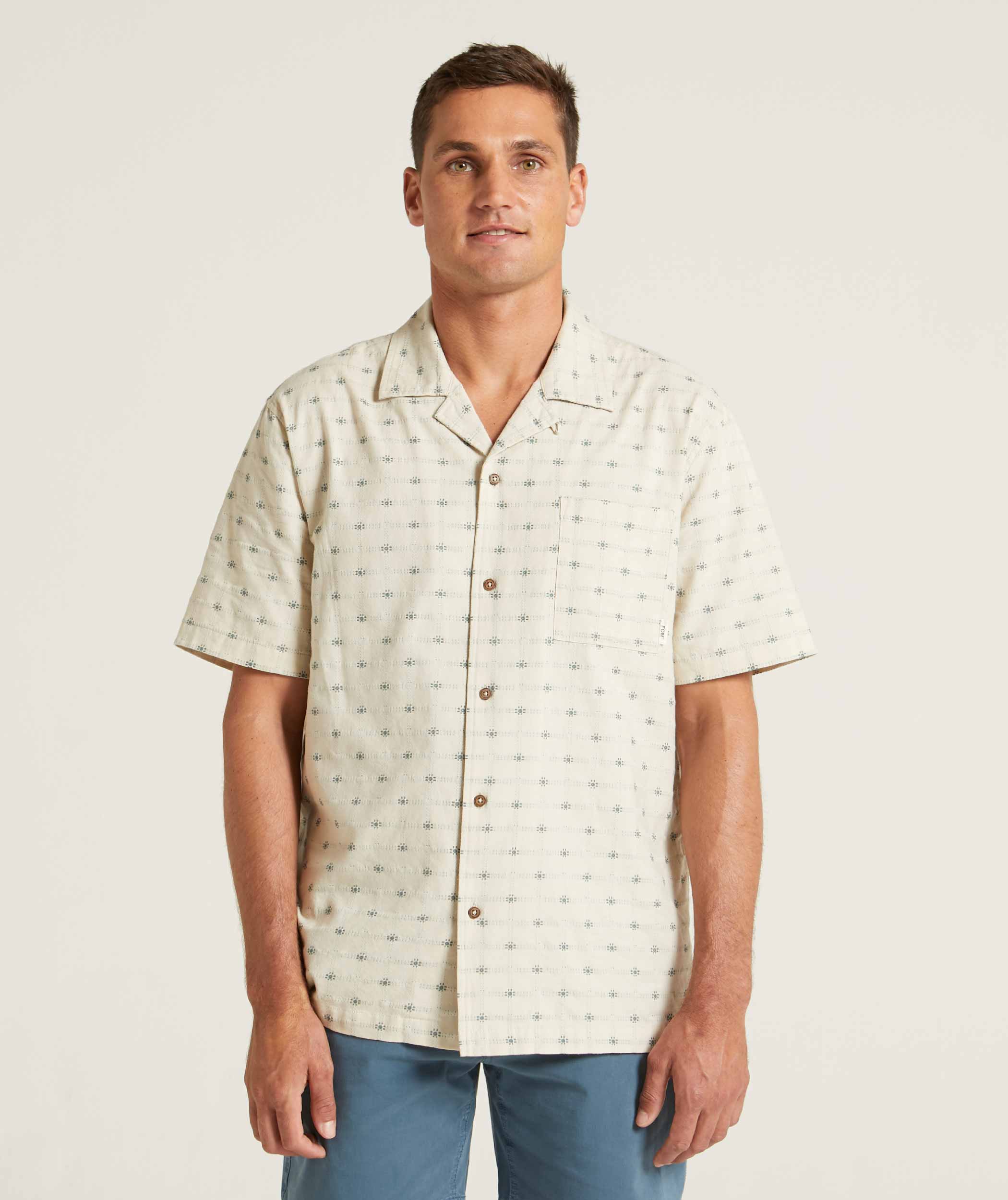 Mens Cotton Camp Collar Shirt - Moth