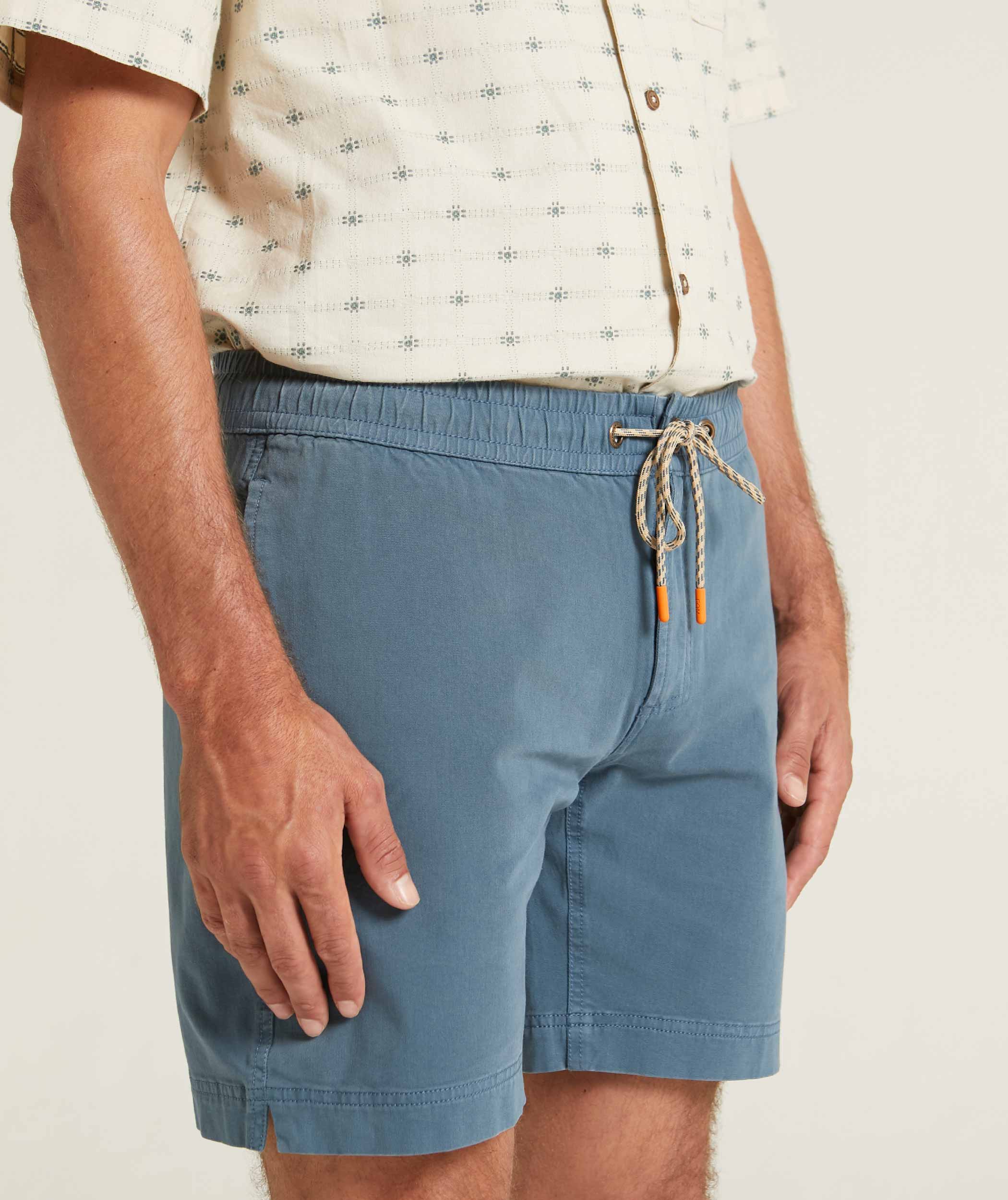Mens Cotton Drawcord Shorts - Blue Steel