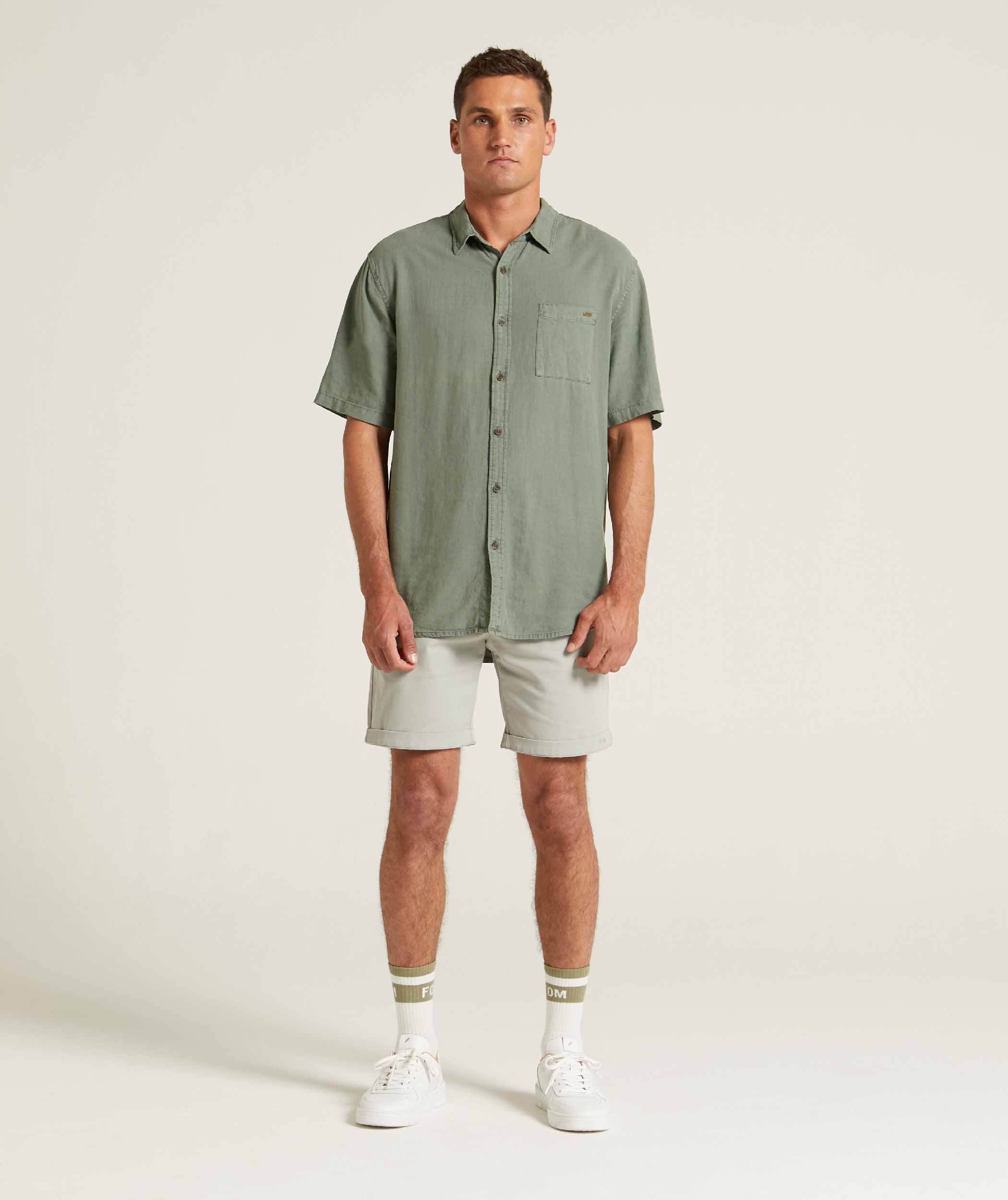 Mens Garment Dyed Short Sleeve Shirt - Silver Pine
