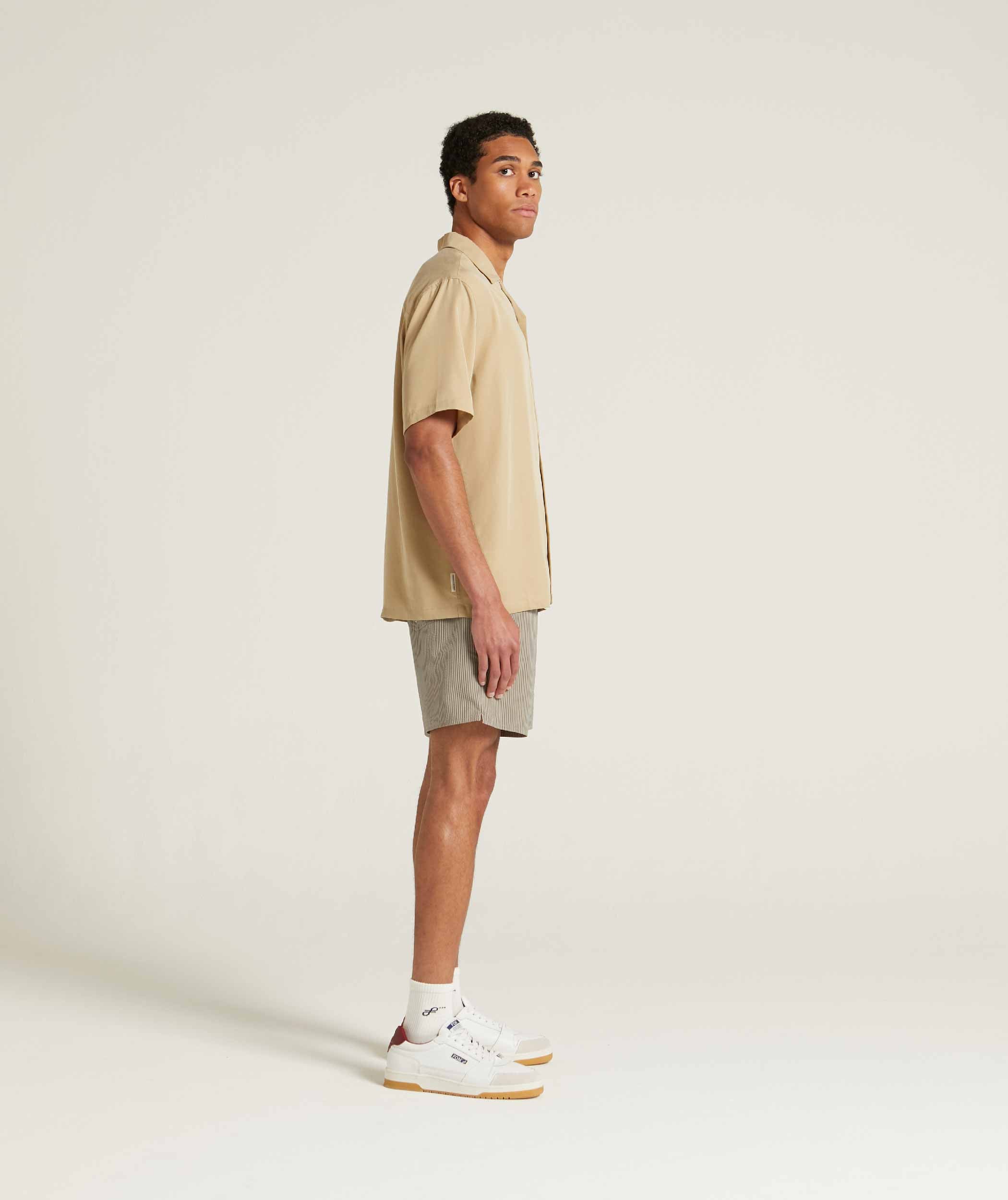 Mens Sueded Cotton Camp Collar Shirt - Stone