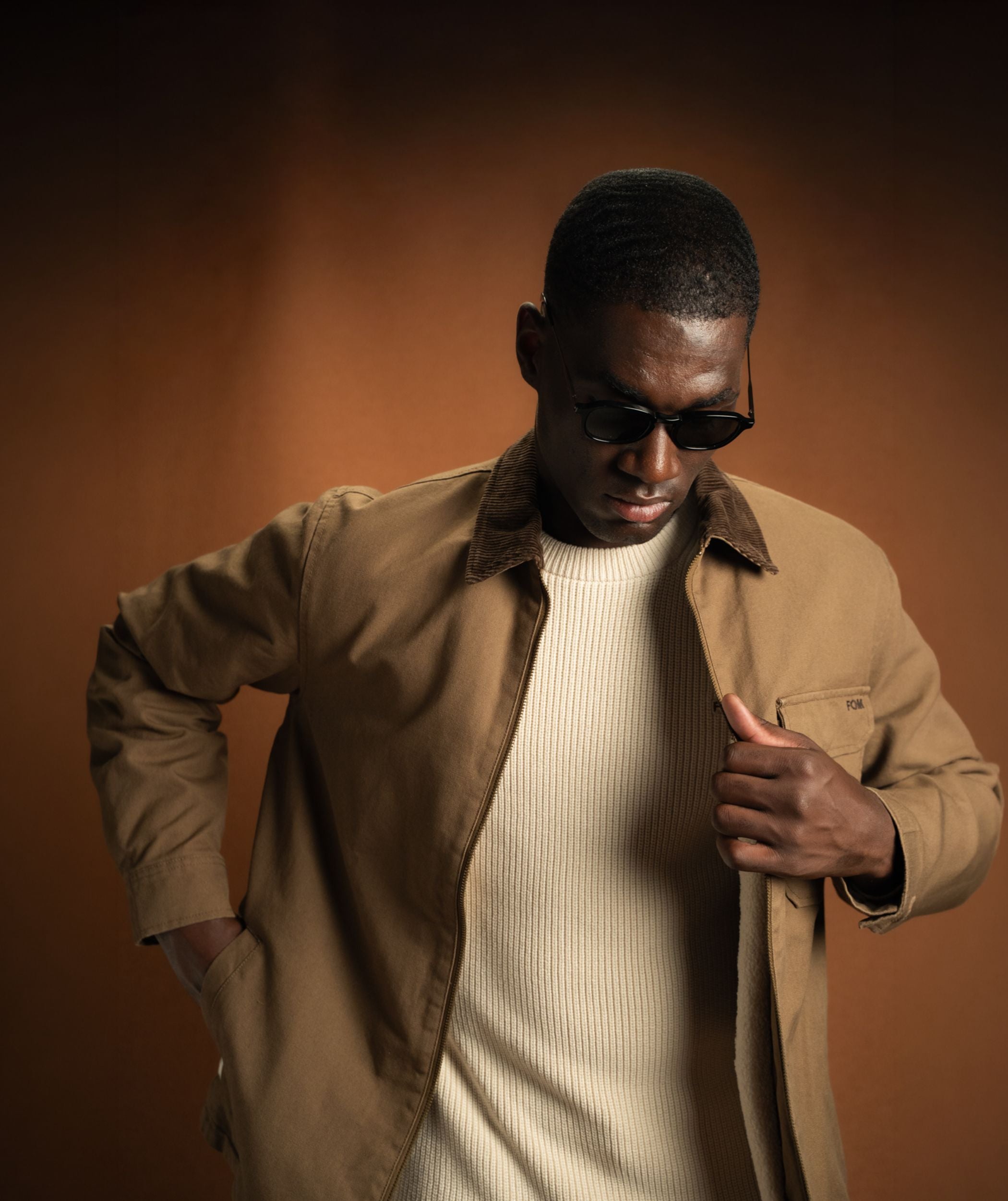 Mens Cotton Zip Through Jacket - Mocha