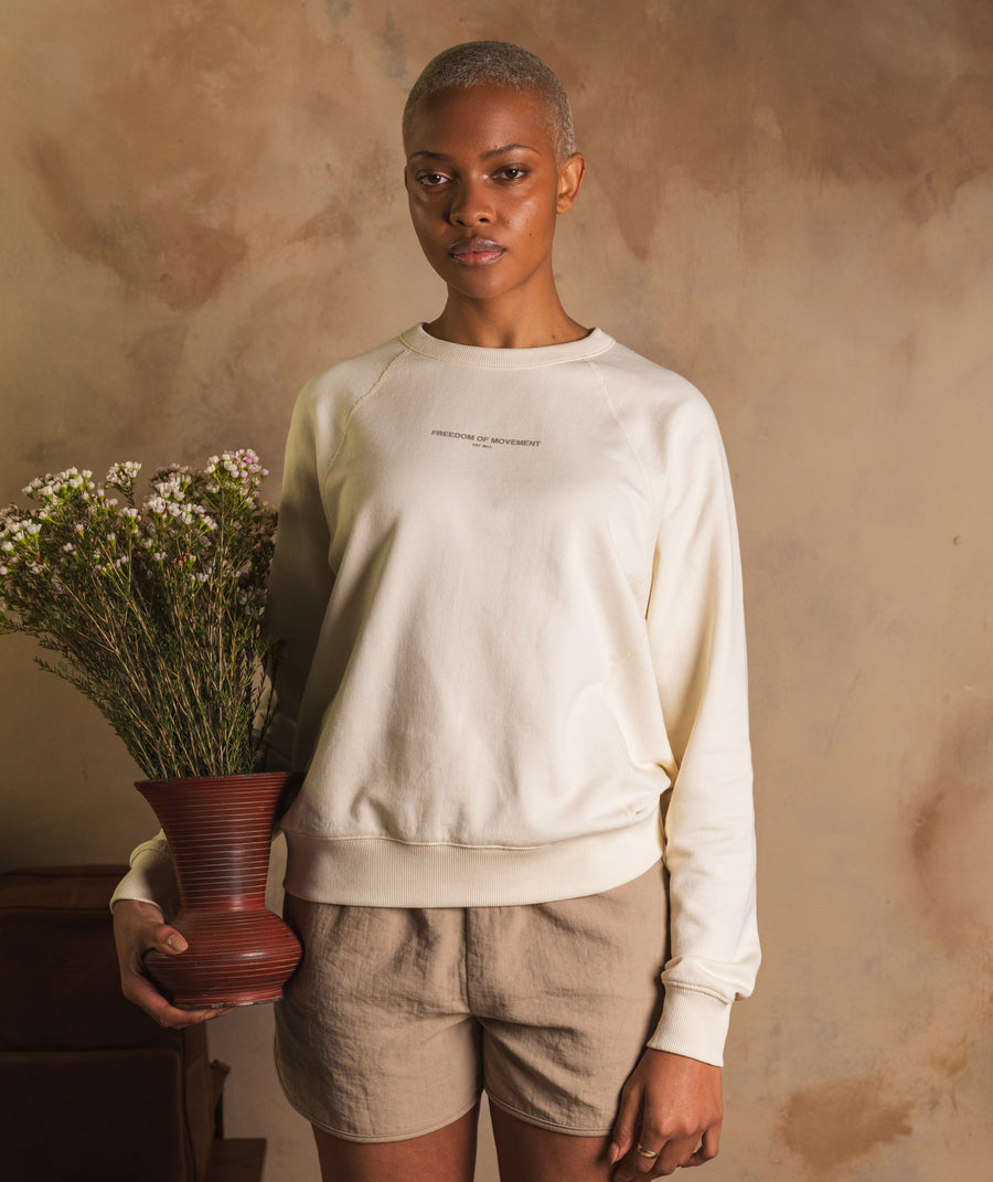Ladies Textured Crew Neck Sweat - Ivory