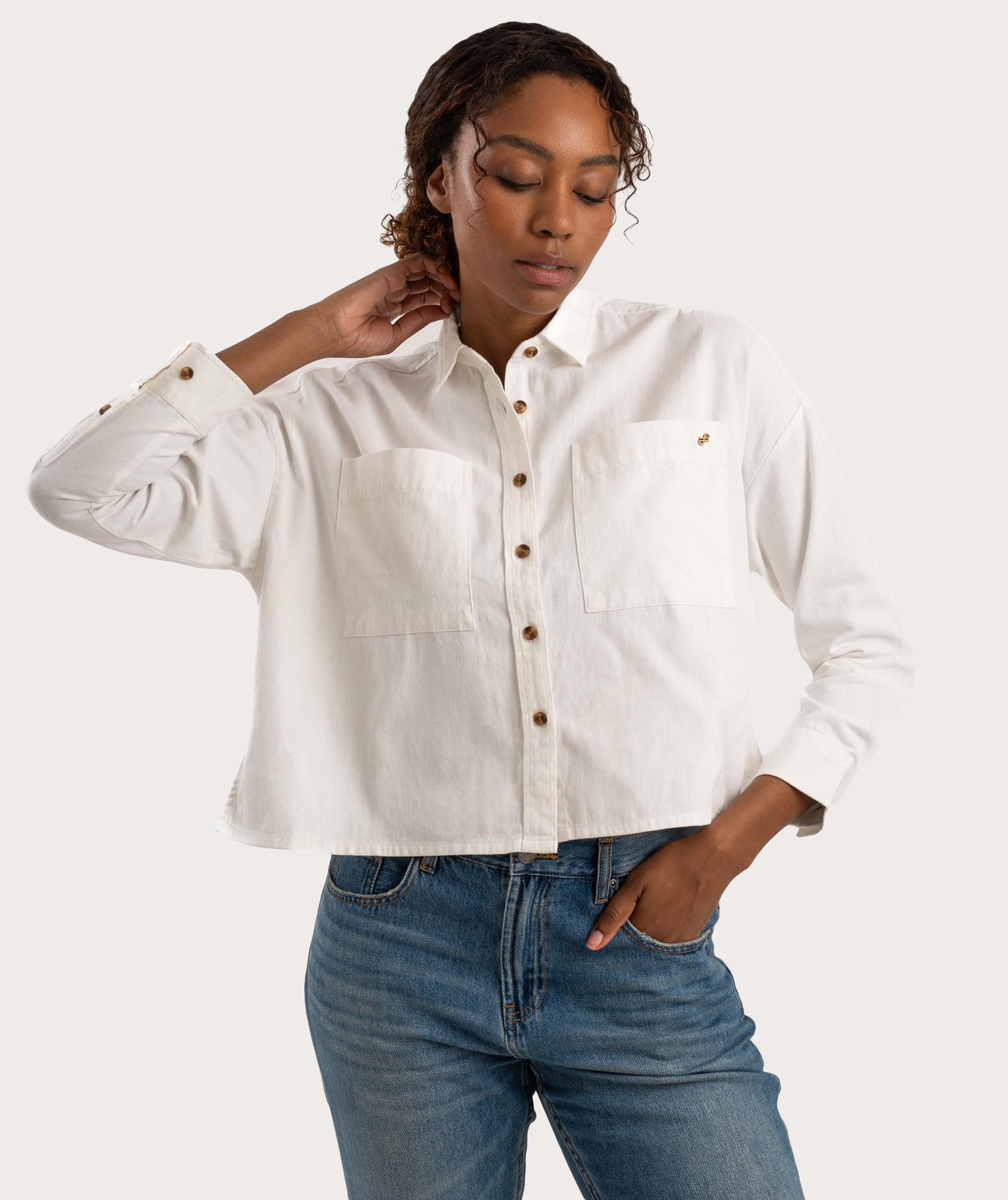 Ladies Boxy Long Sleeve Shirt - Soft White