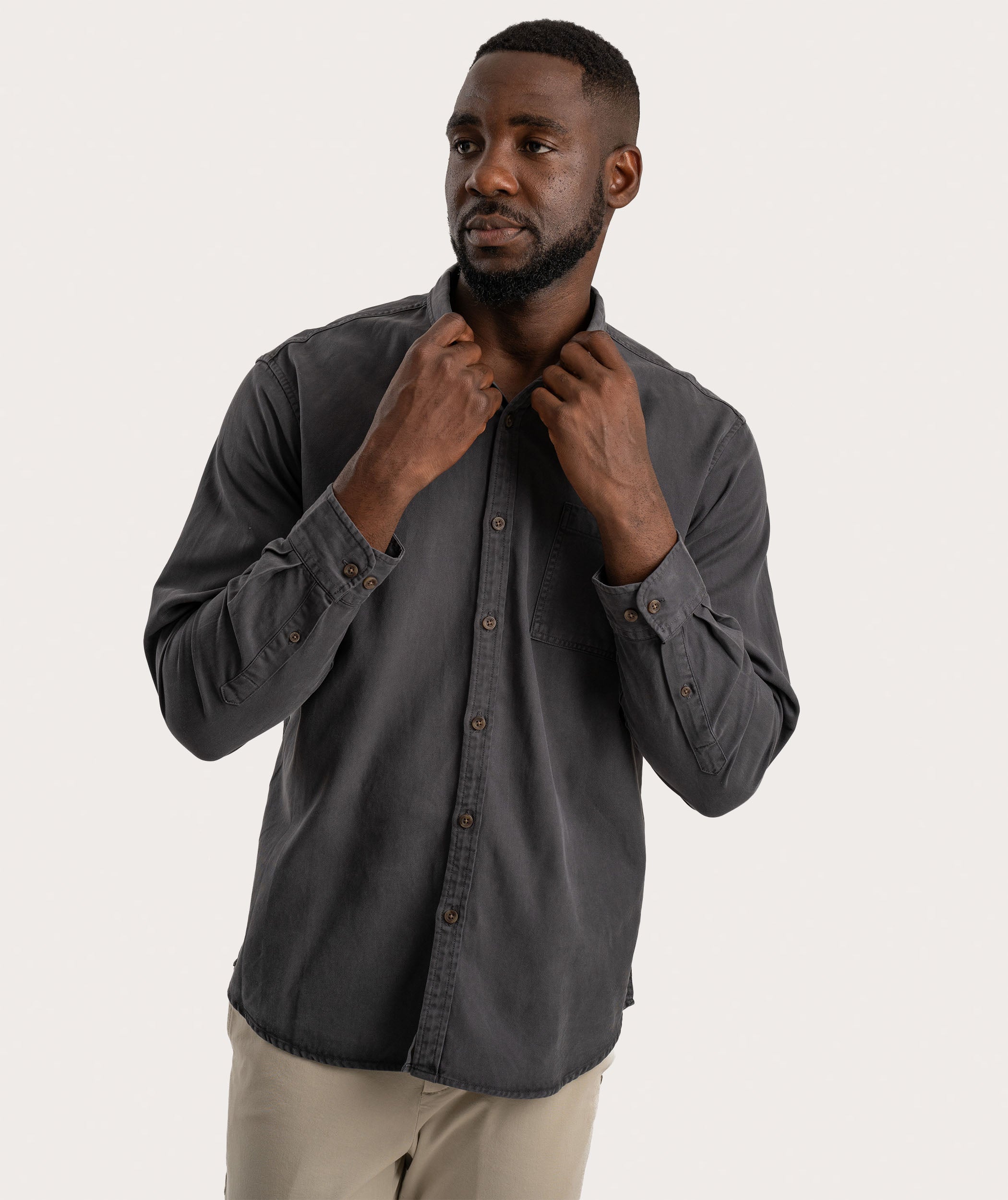 Mens Tencel Long Sleeve Shirt - Charcoal