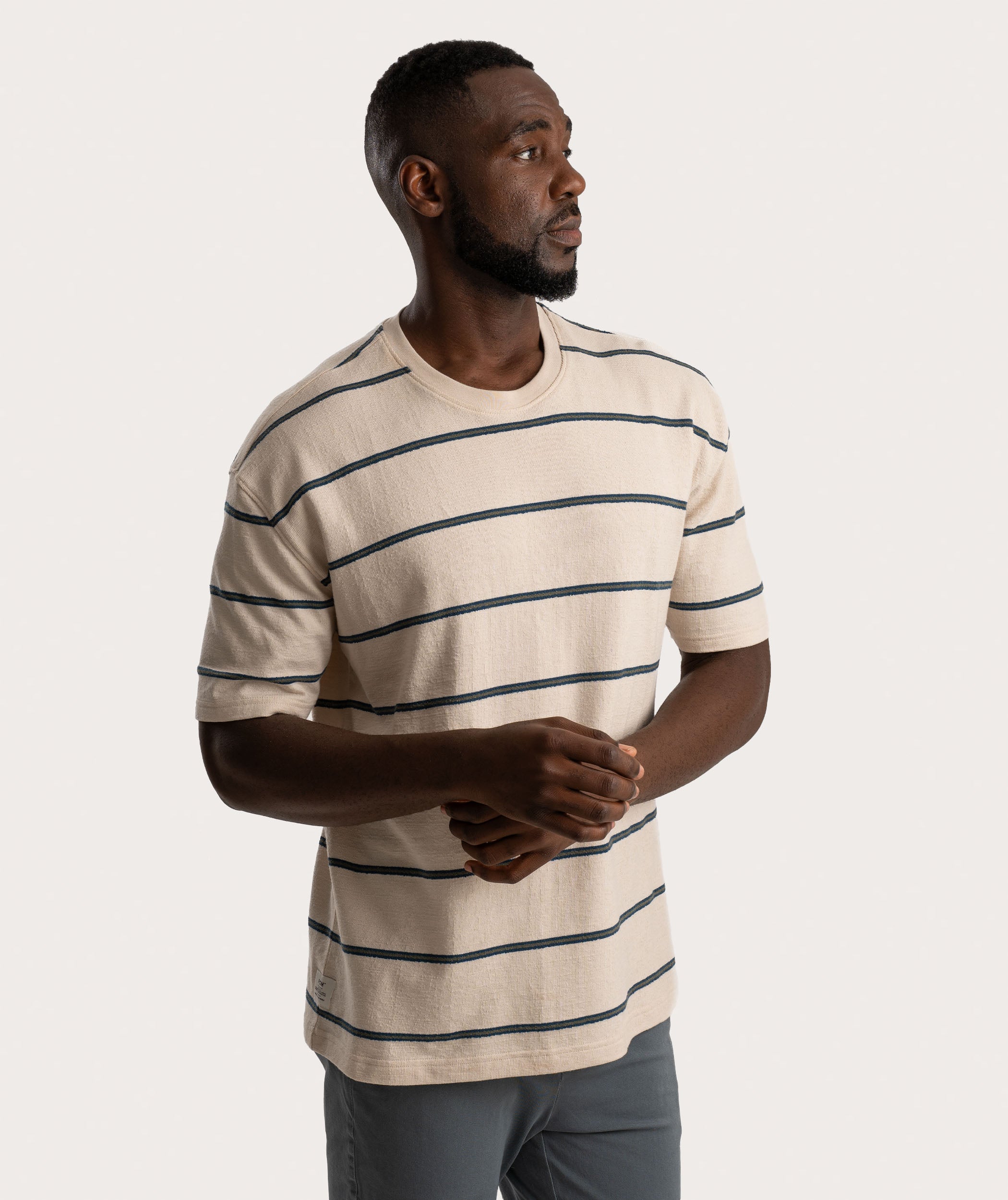 Mens Relaxed Interest Tee - Ecru Stripe