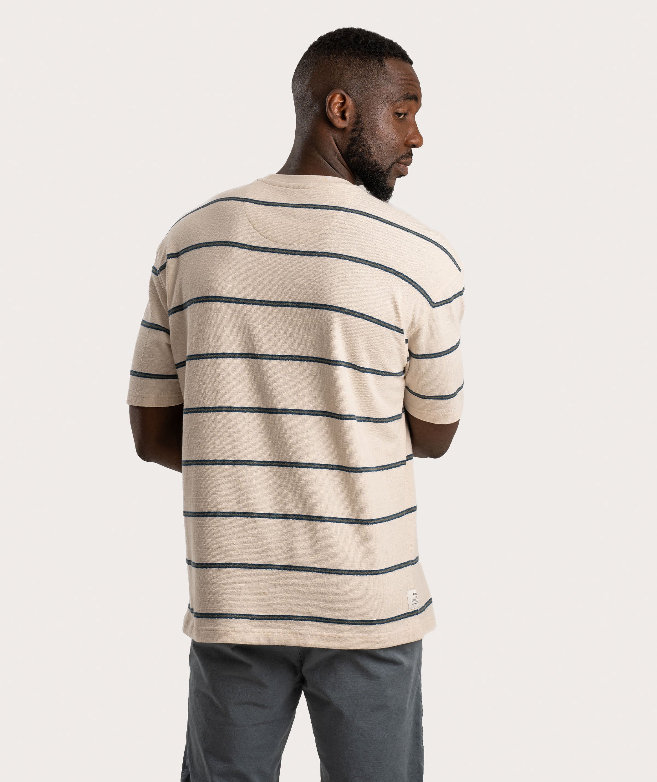 Mens Relaxed Interest Tee - Ecru Stripe