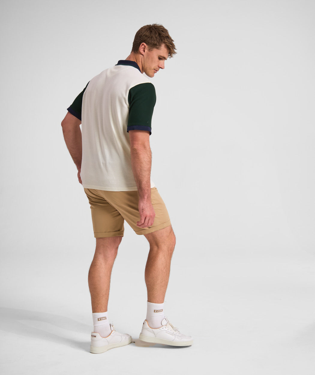 Mens Short Sleeve Honeycomb Golfer - Ivory Colour Block