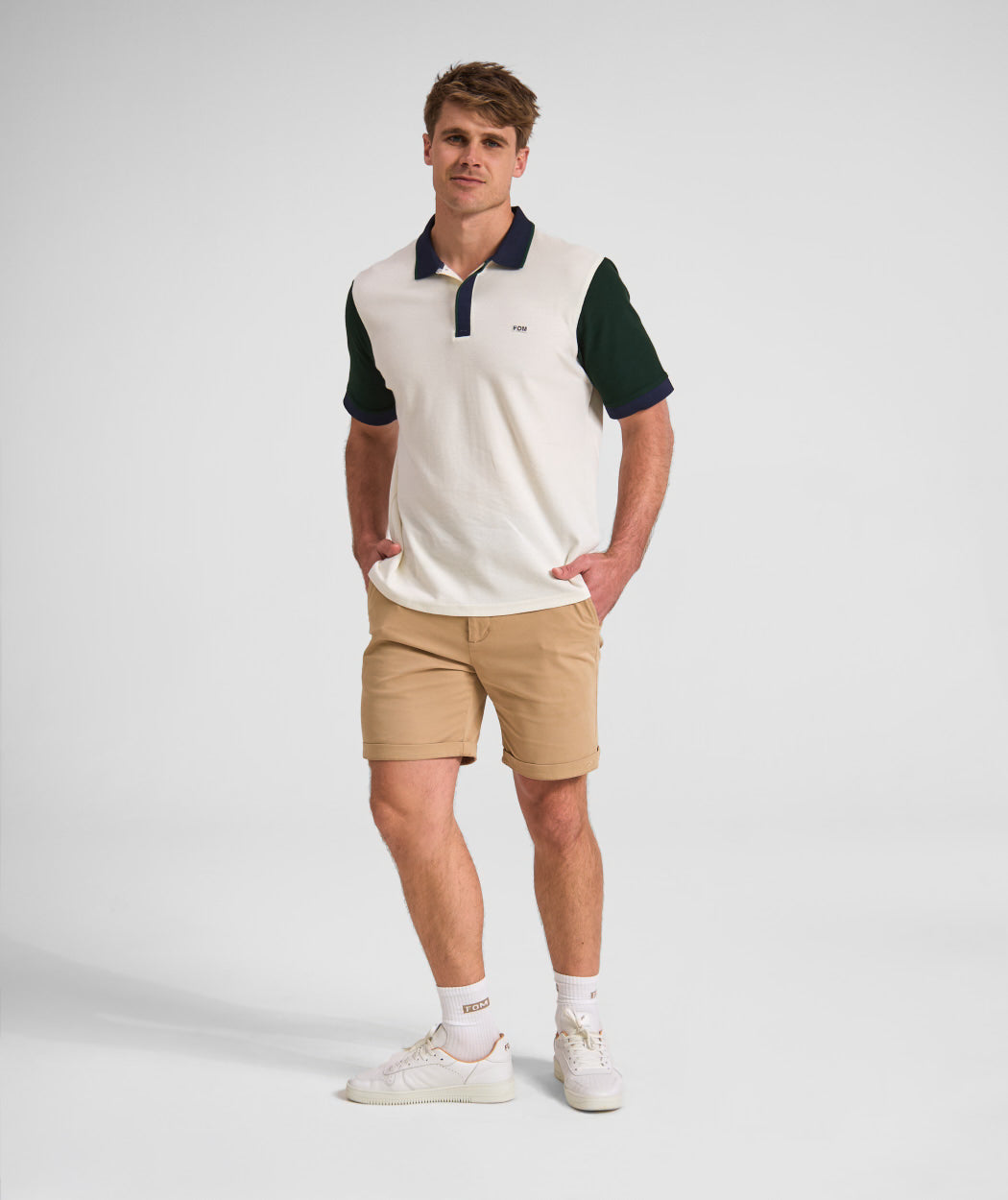 Mens Short Sleeve Honeycomb Golfer - Ivory Colour Block