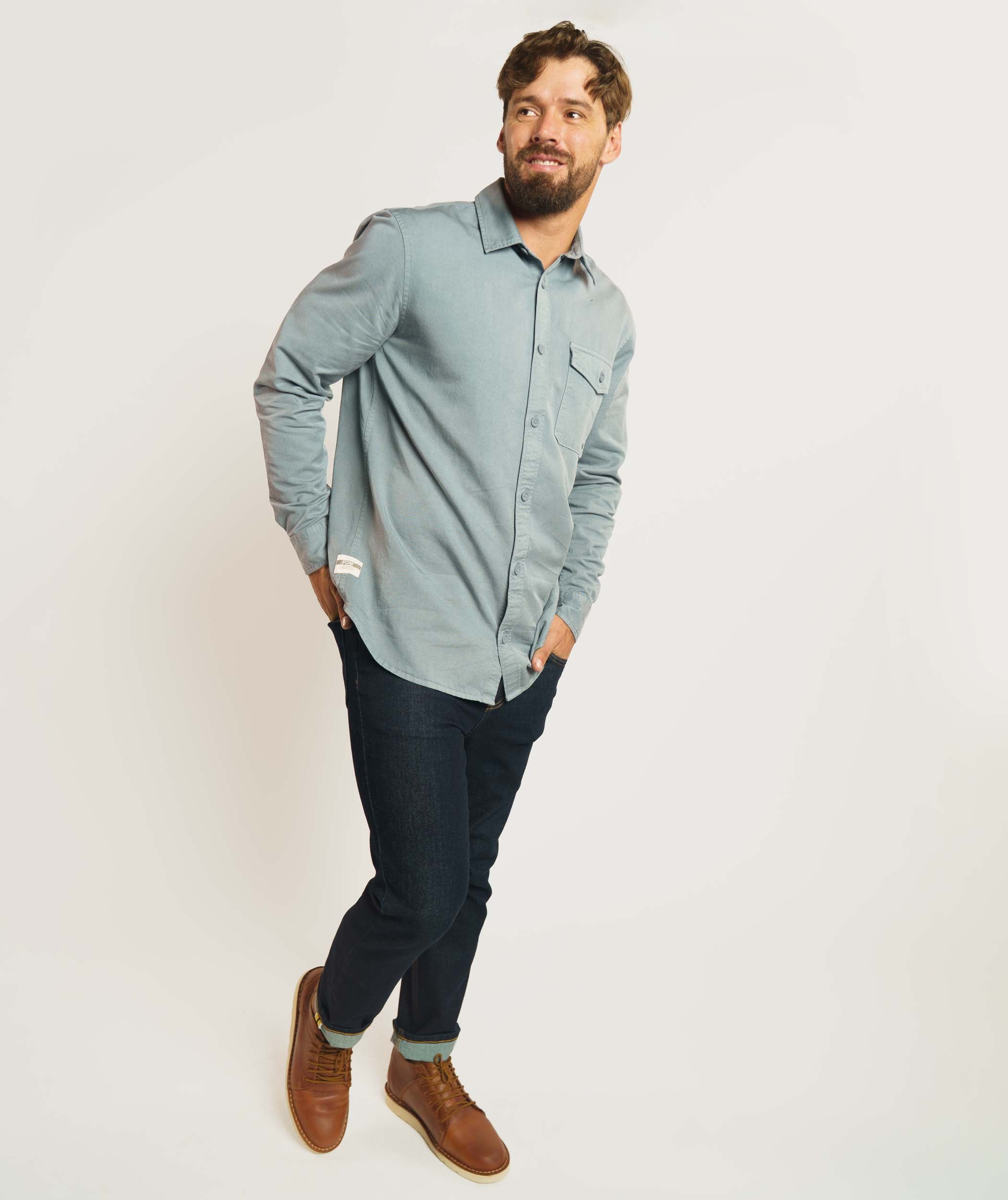 Mens Lyocell Blend Twill Shirt - Dark Shadow