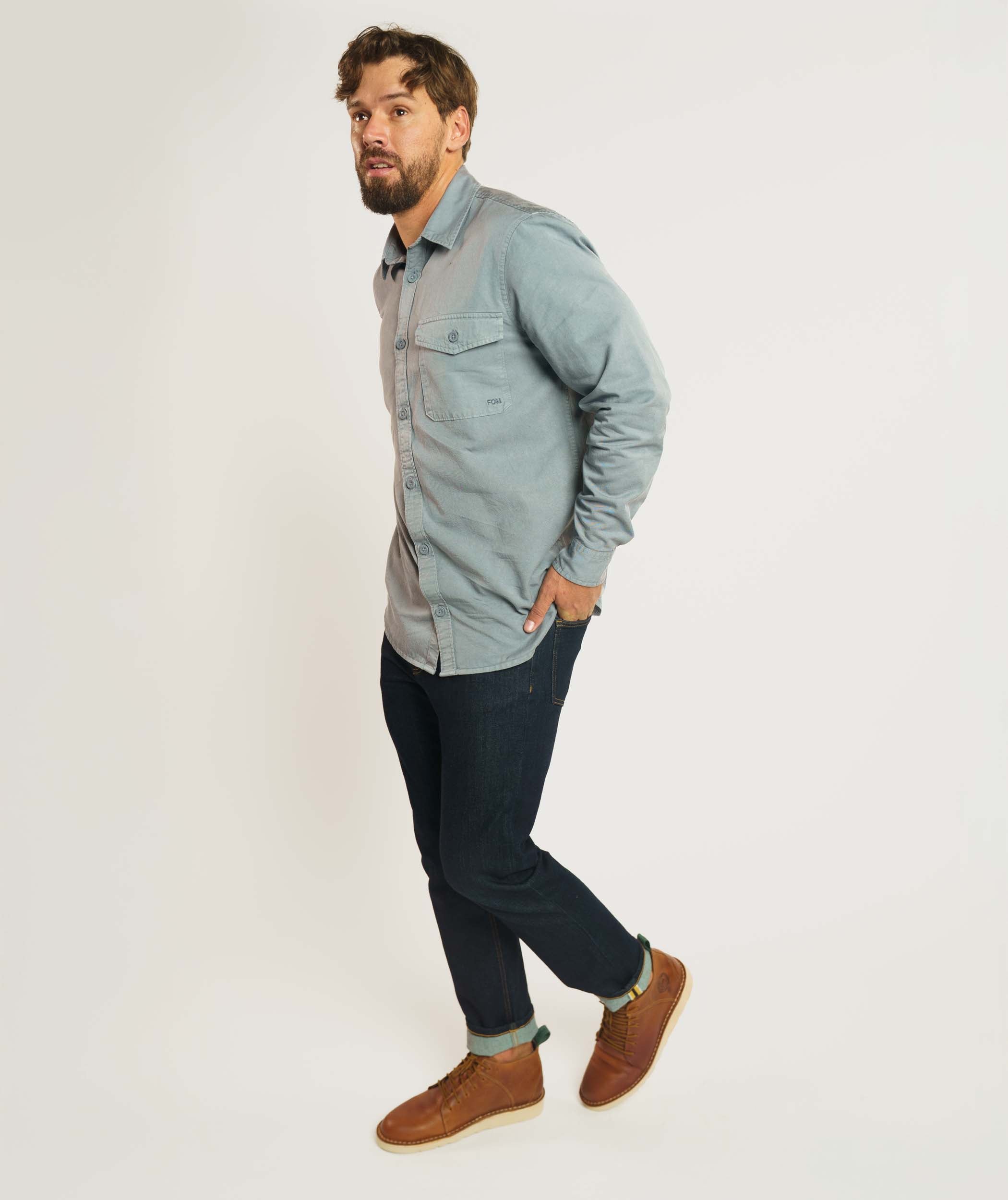 Mens Lyocell Blend Twill Shirt - Dark Shadow