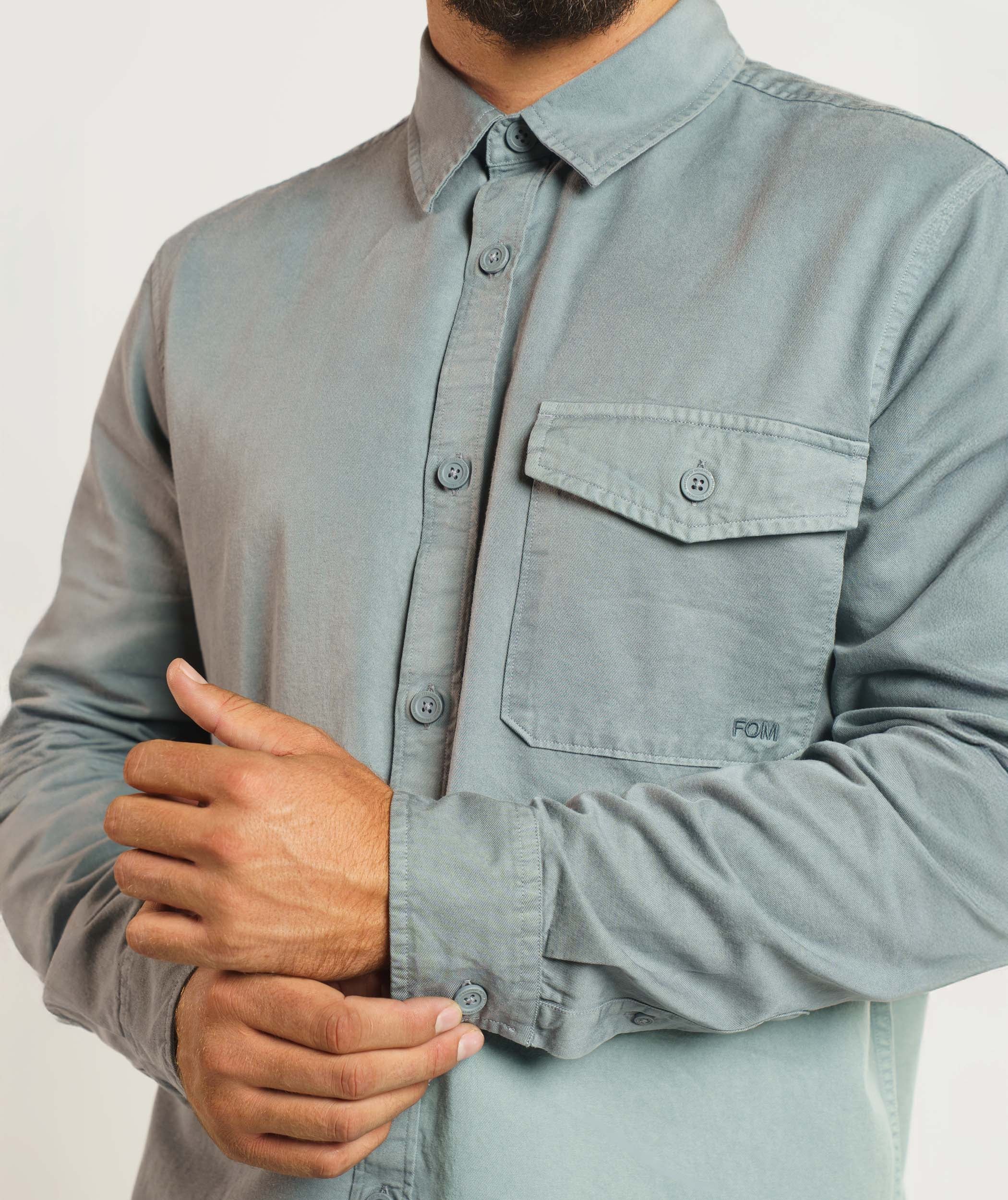 Mens Lyocell Blend Twill Shirt - Dark Shadow
