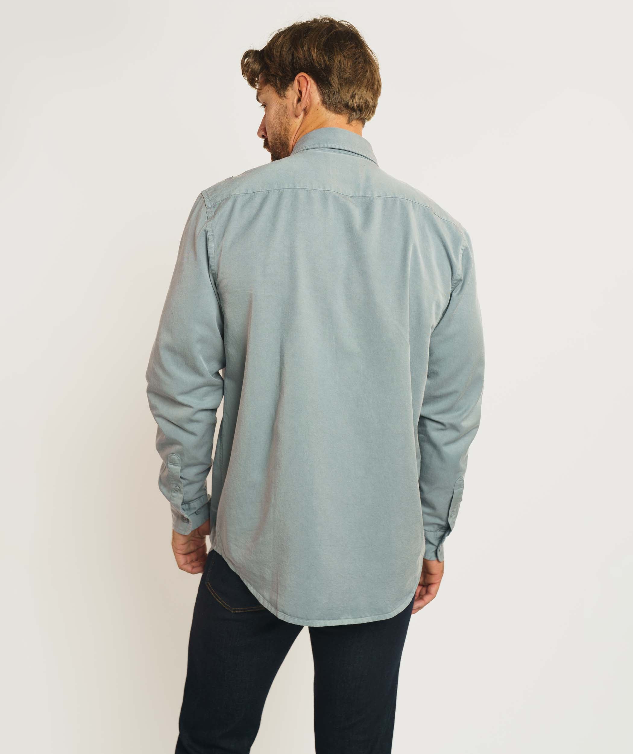 Mens Lyocell Blend Twill Shirt - Dark Shadow