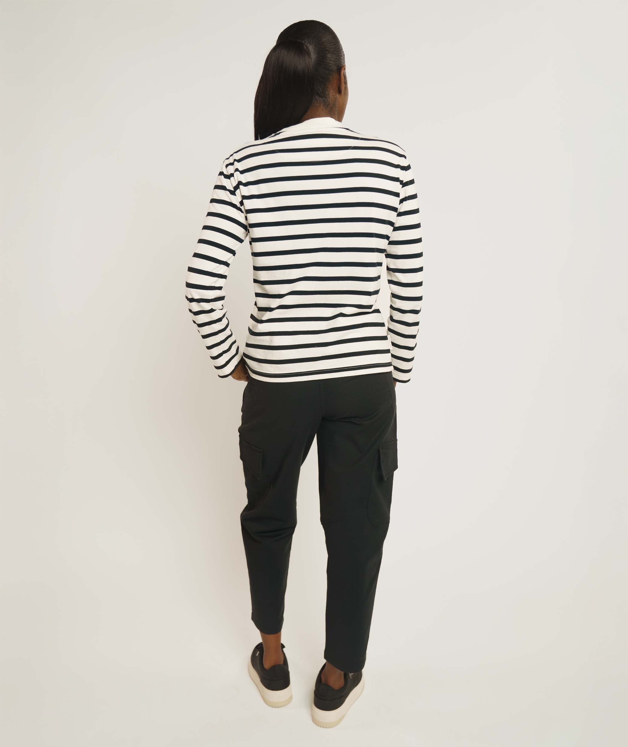 Ladies Regular Fit Long Sleeve Tee - Black & Ecru