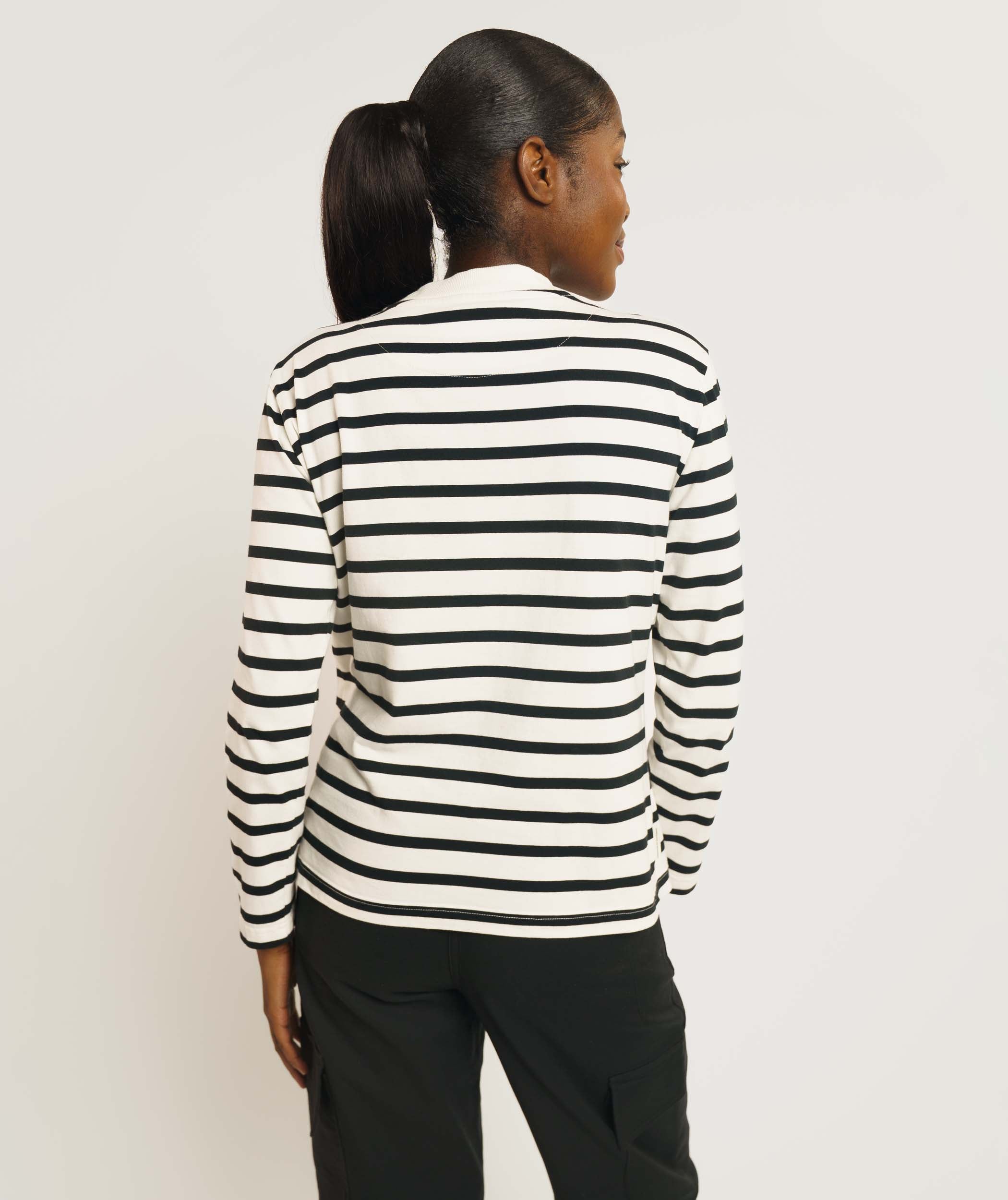 Ladies Regular Fit Long Sleeve Tee - Black & Ecru