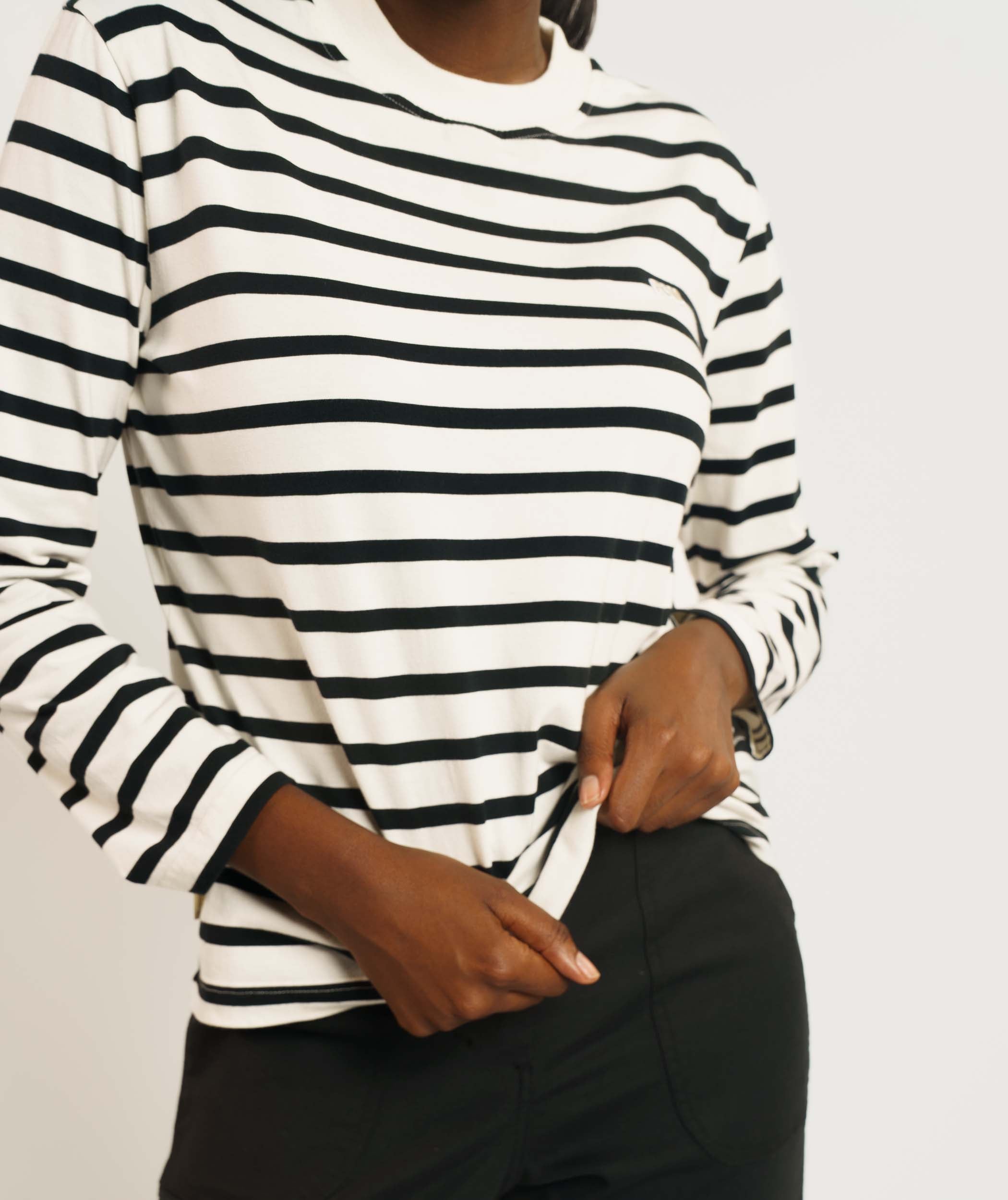 Ladies Regular Fit Long Sleeve Tee - Black & Ecru