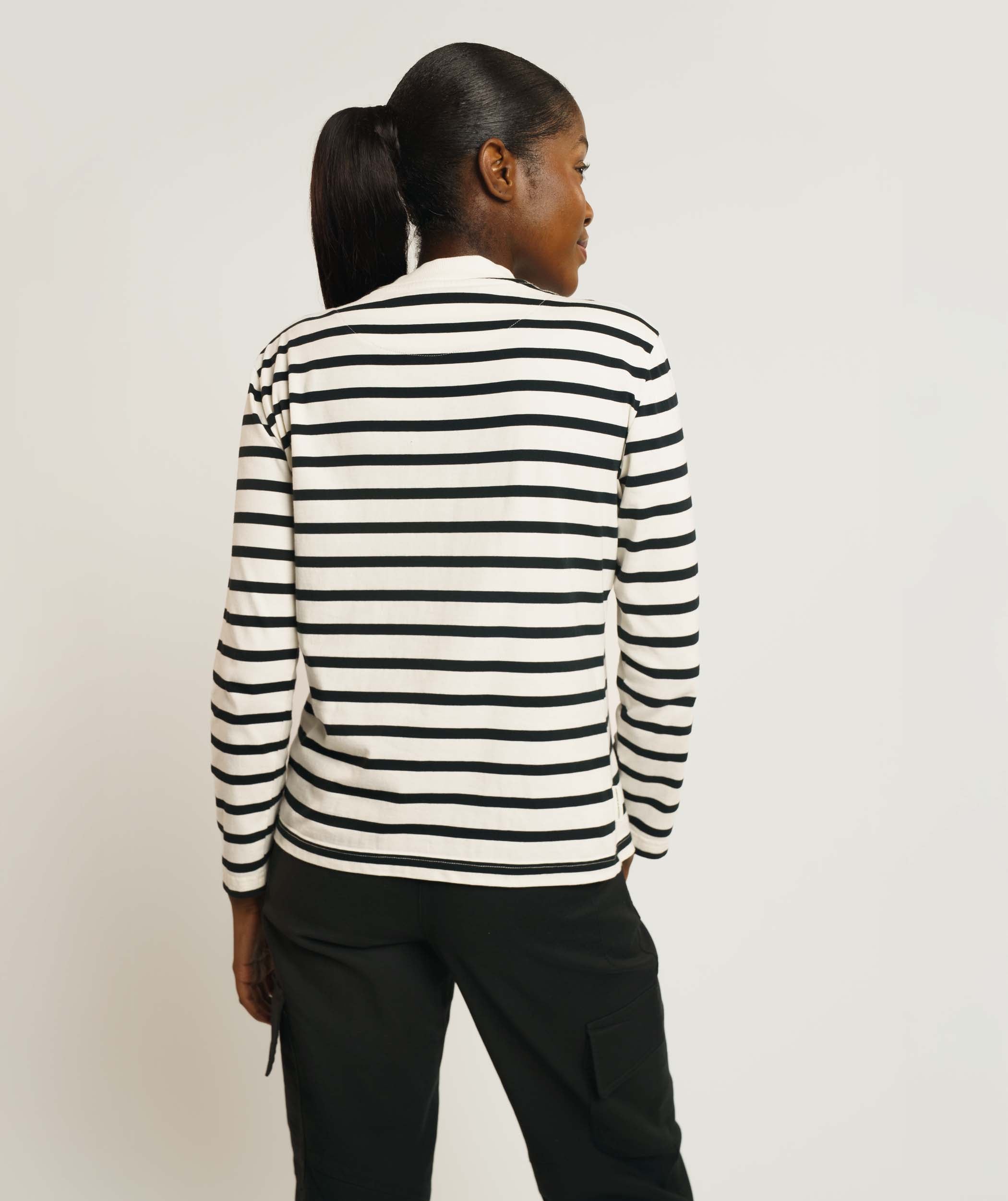 Ladies Regular Fit Long Sleeve Tee - Black & Ecru