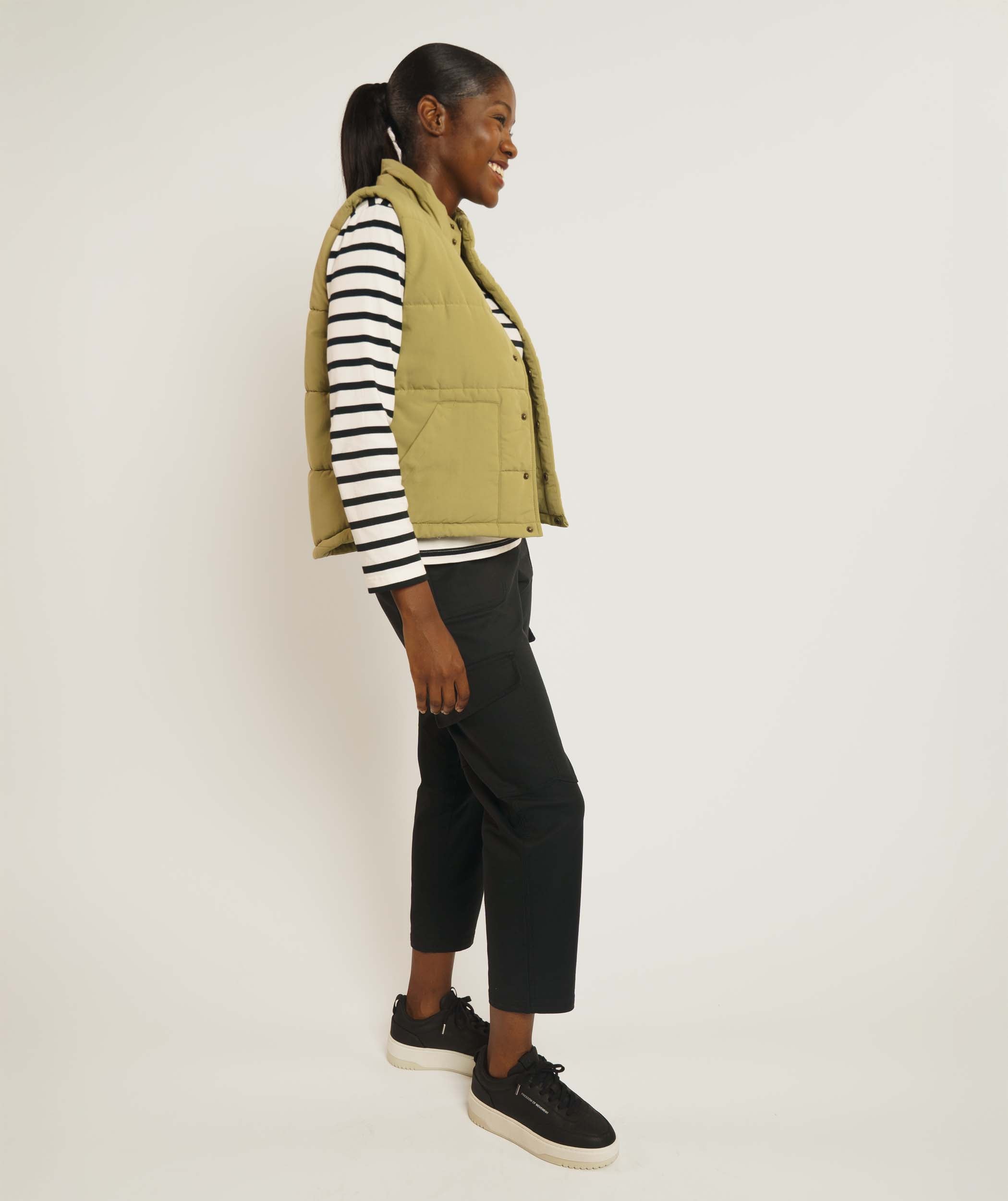 Ladies Regular Fit Long Sleeve Tee - Black & Ecru