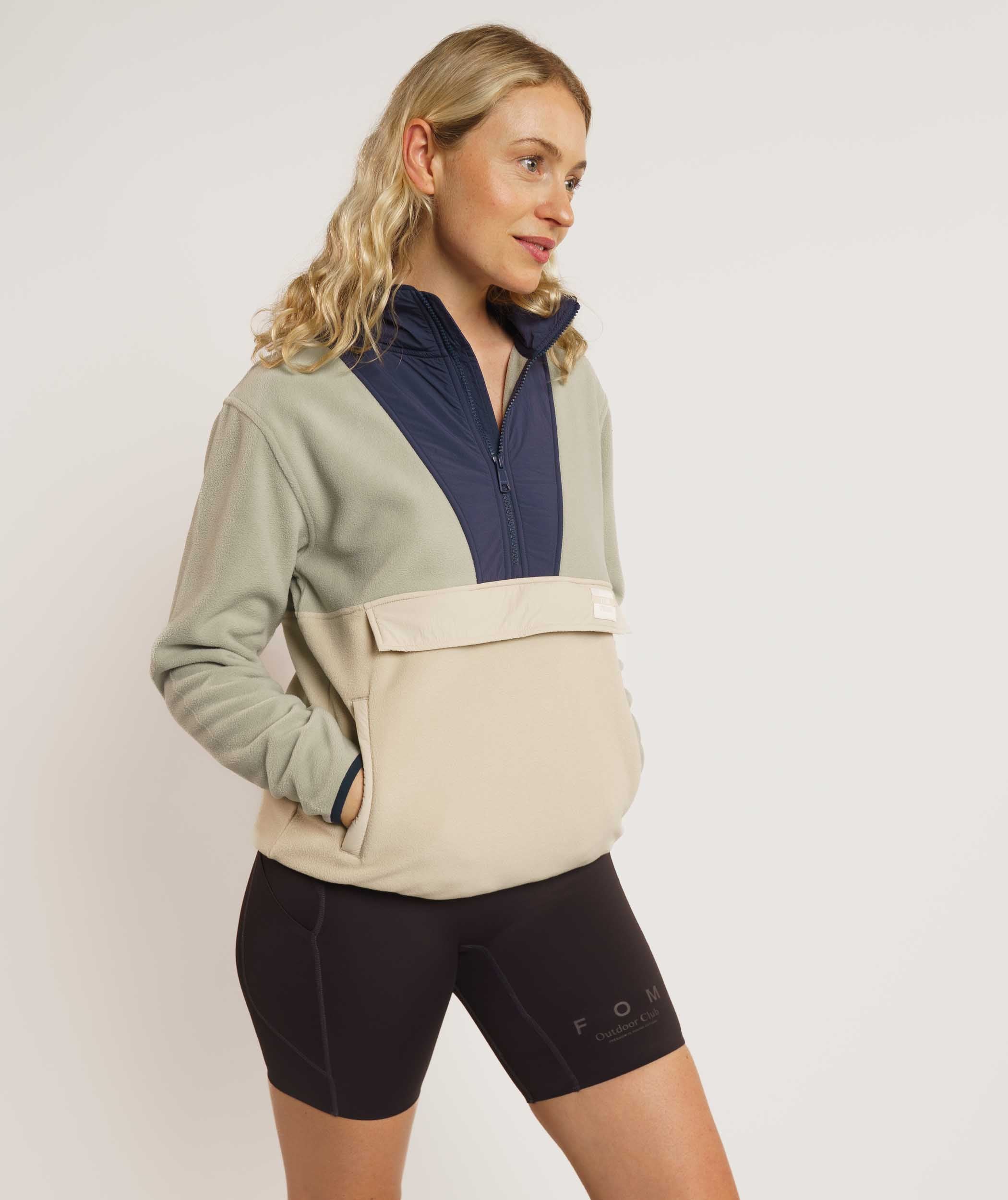 Ladies 1/4 Zip Colour Block Sweater - Sand Multi