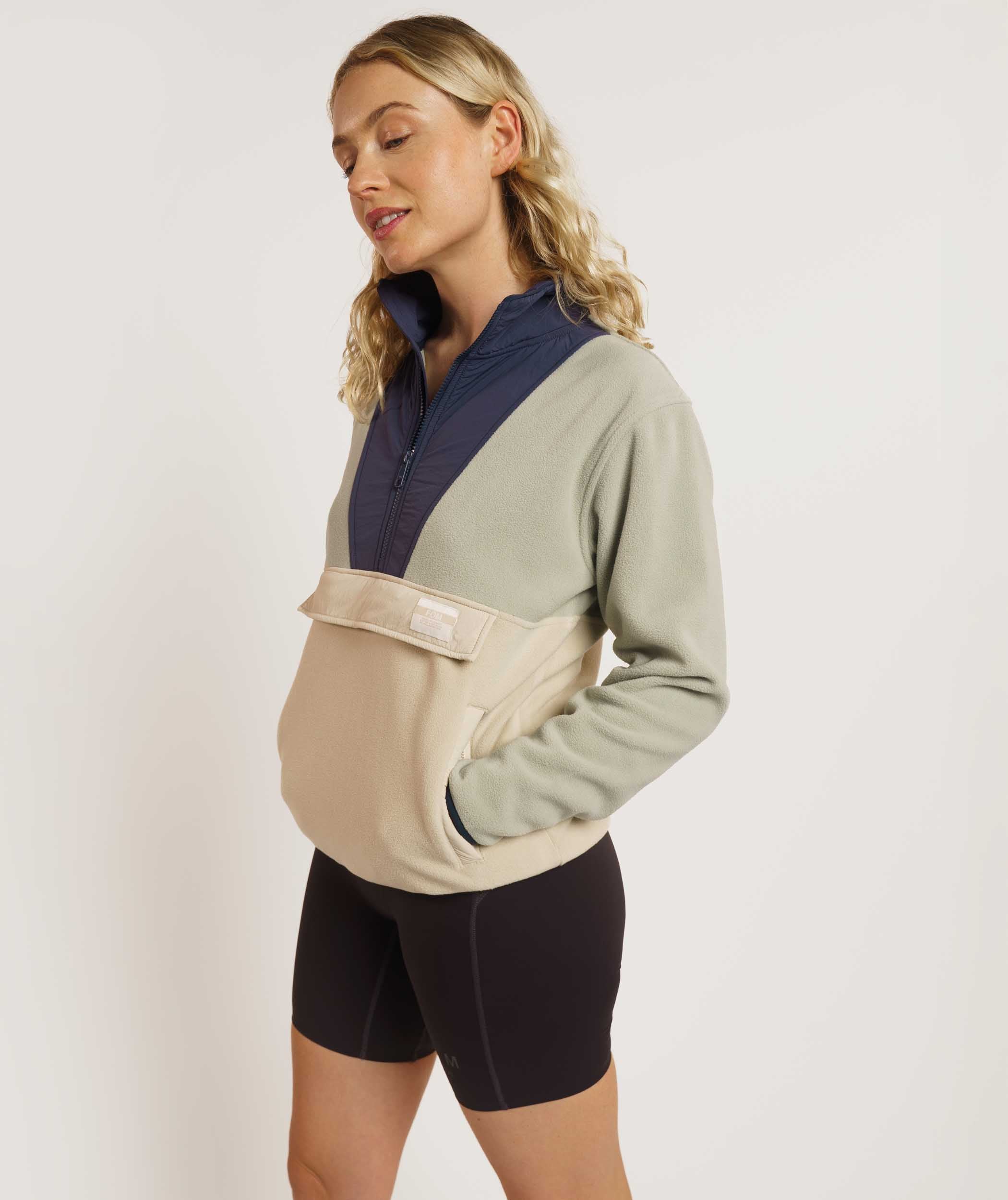 Ladies 1/4 Zip Colour Block Sweater - Sand Multi