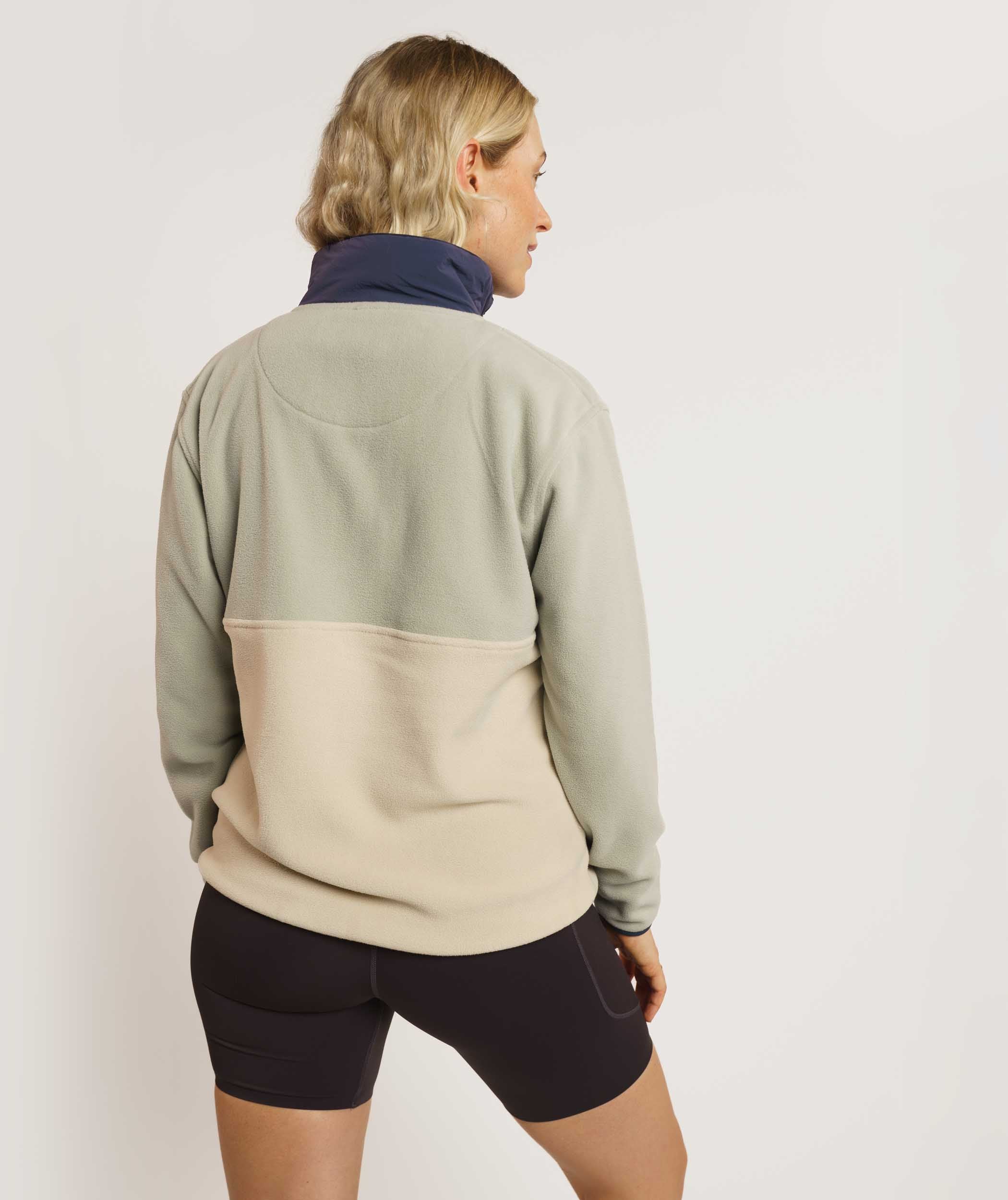 Ladies 1/4 Zip Colour Block Sweater - Sand Multi