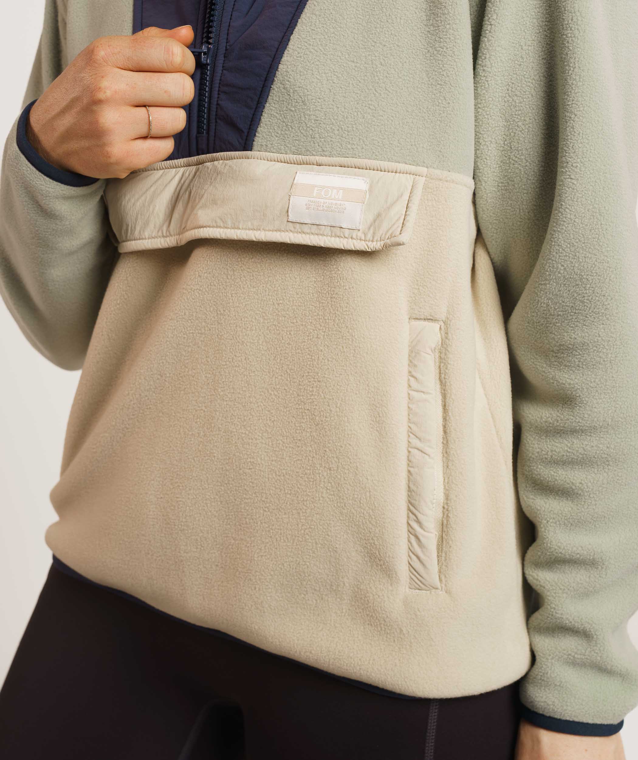 Ladies 1/4 Zip Colour Block Sweater - Sand Multi