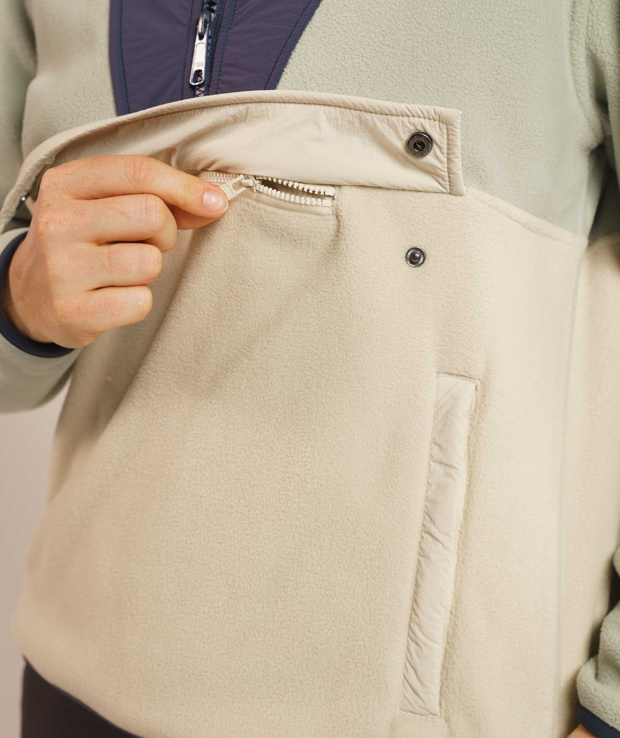 Ladies 1/4 Zip Colour Block Sweater - Sand Multi